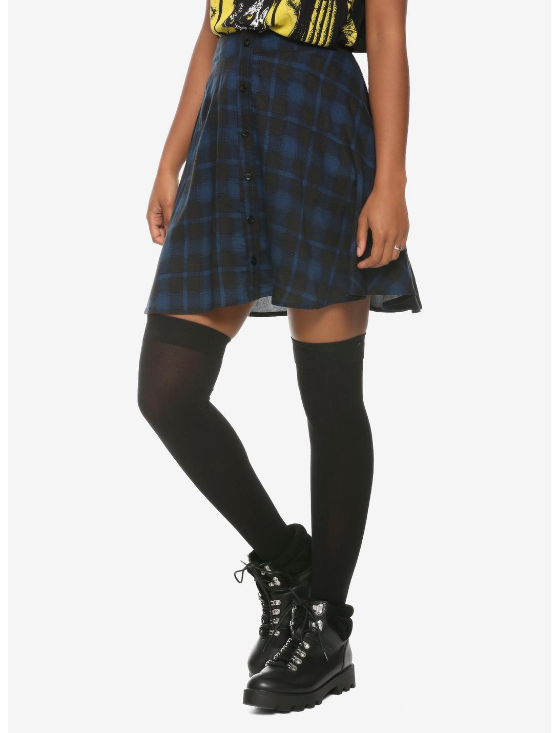 Blue & Black Plaid Skirt, TEAL, hi-res