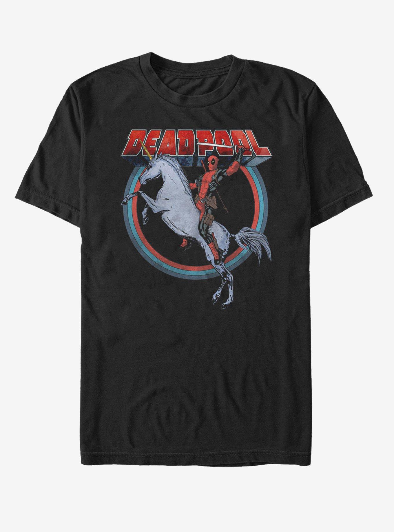 Marvel Deadpool On Unicorn T-Shirt, BLACK, hi-res