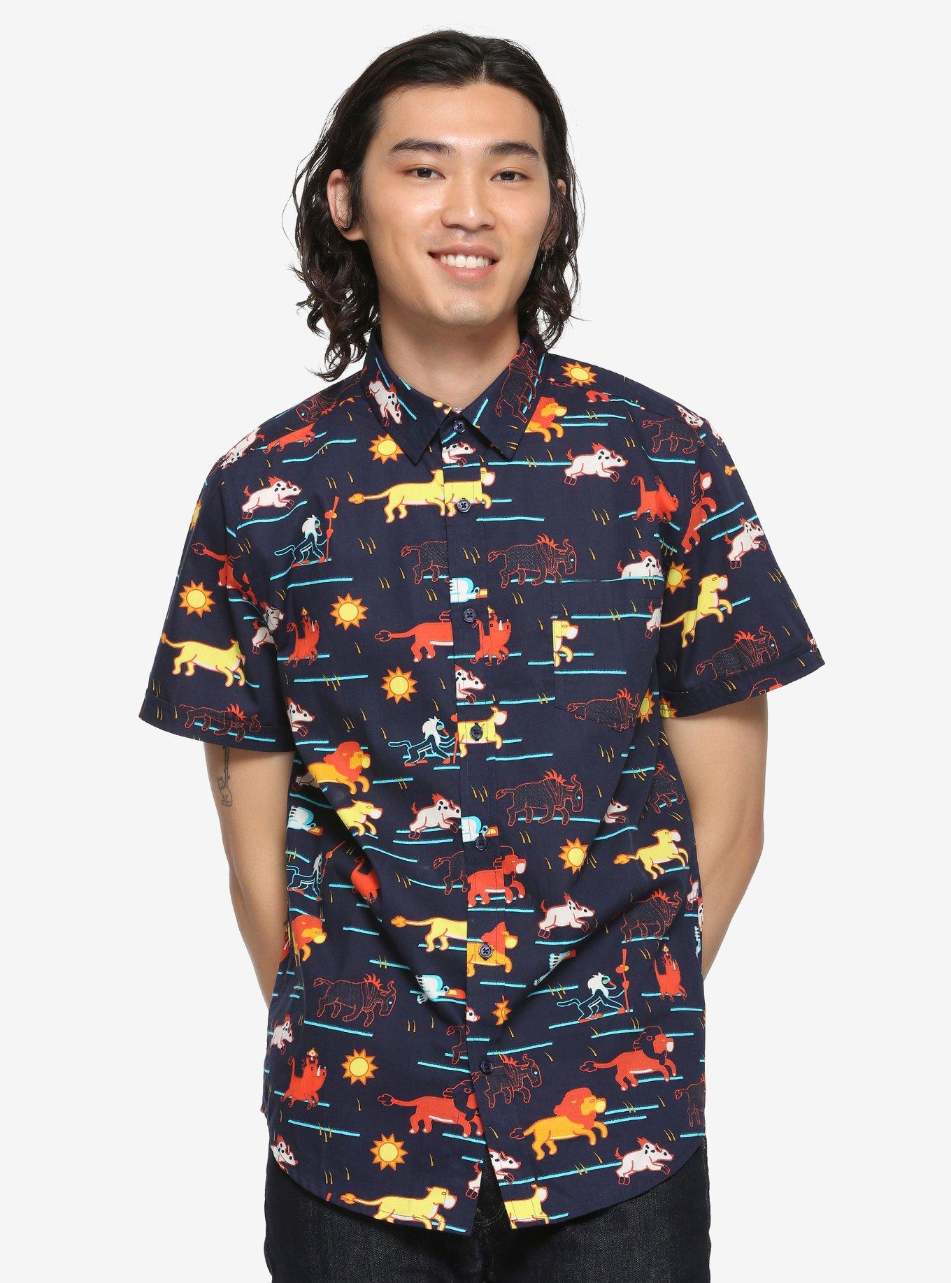 Disney The Lion King Pride Lands Art Woven Button-Up, BLACK, hi-res