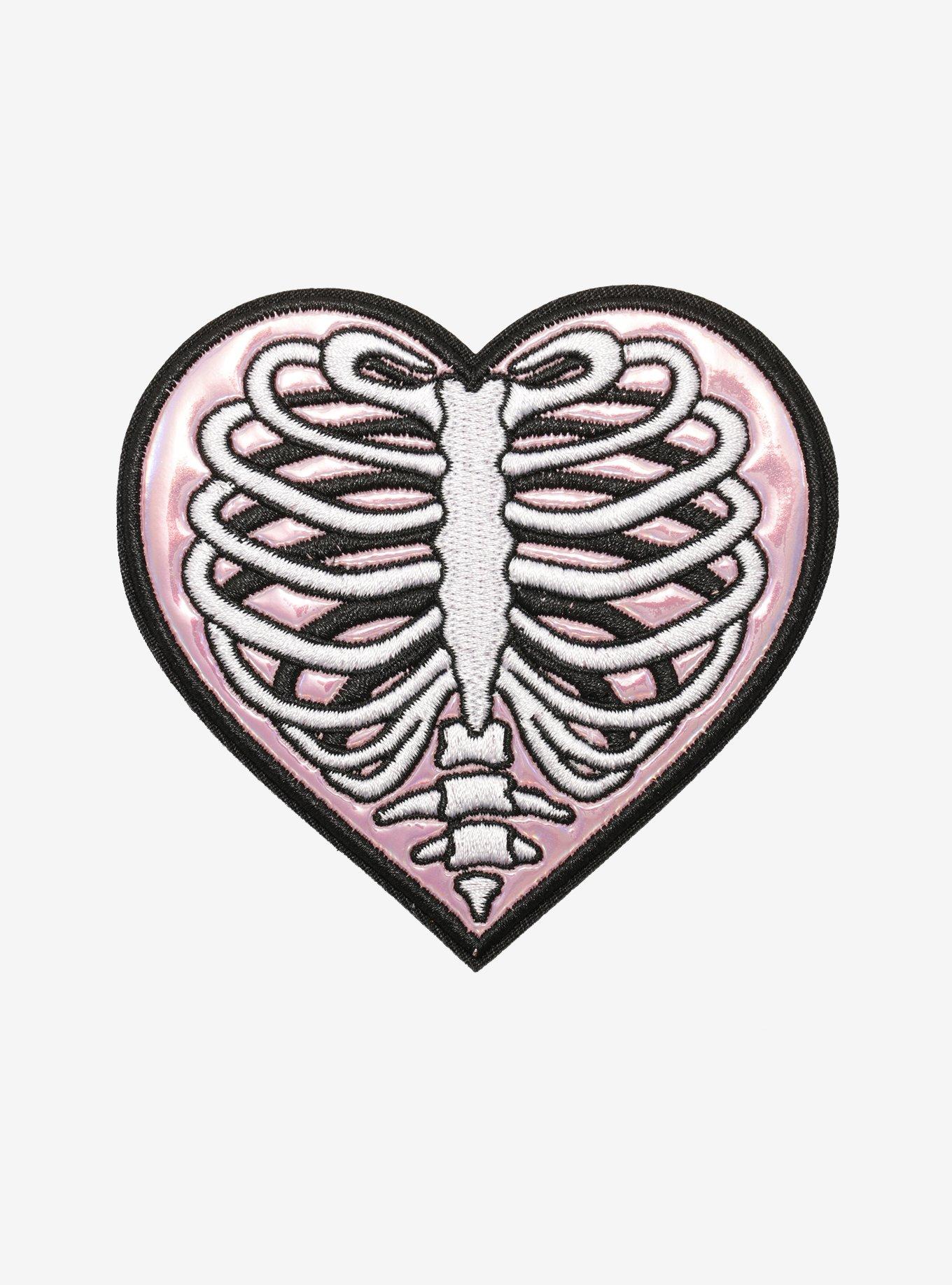 Loungefly Skeleton Rib Cage Iridescent Heart Patch, , hi-res