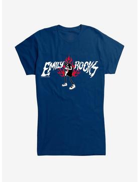 Emily The Strange Emily Rocks Flames Girls Black T-Shirt, , hi-res