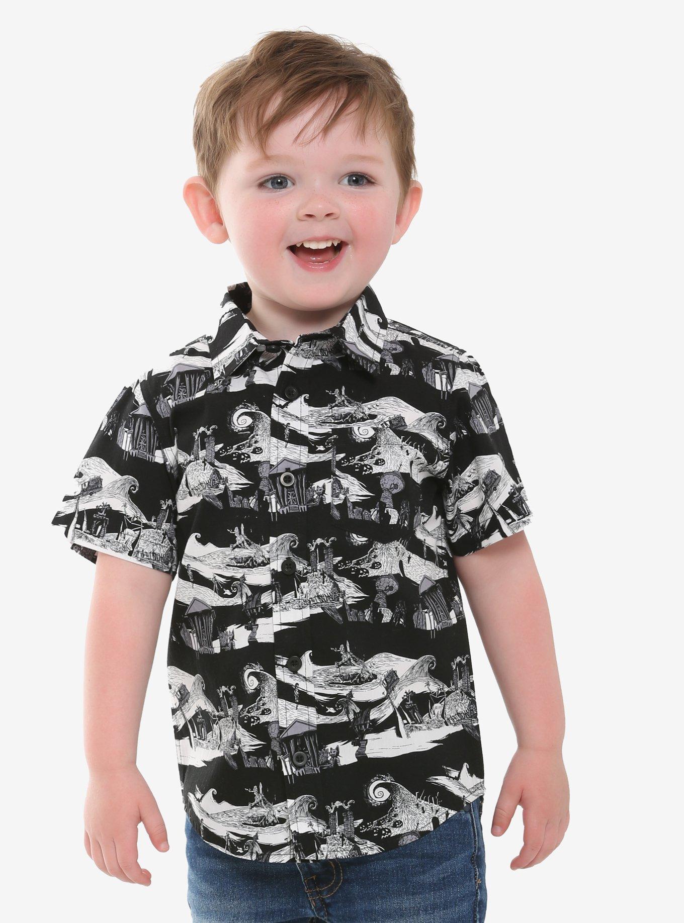 Disney The Nightmare Before Christmas Scenes Toddler Woven Button-Up - BoxLunch Exclusive, BLACK, hi-res
