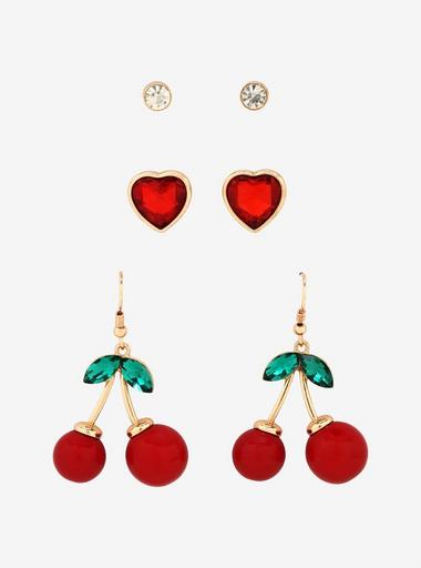 Cherrific Stud Drop Earring Set Hot Topic