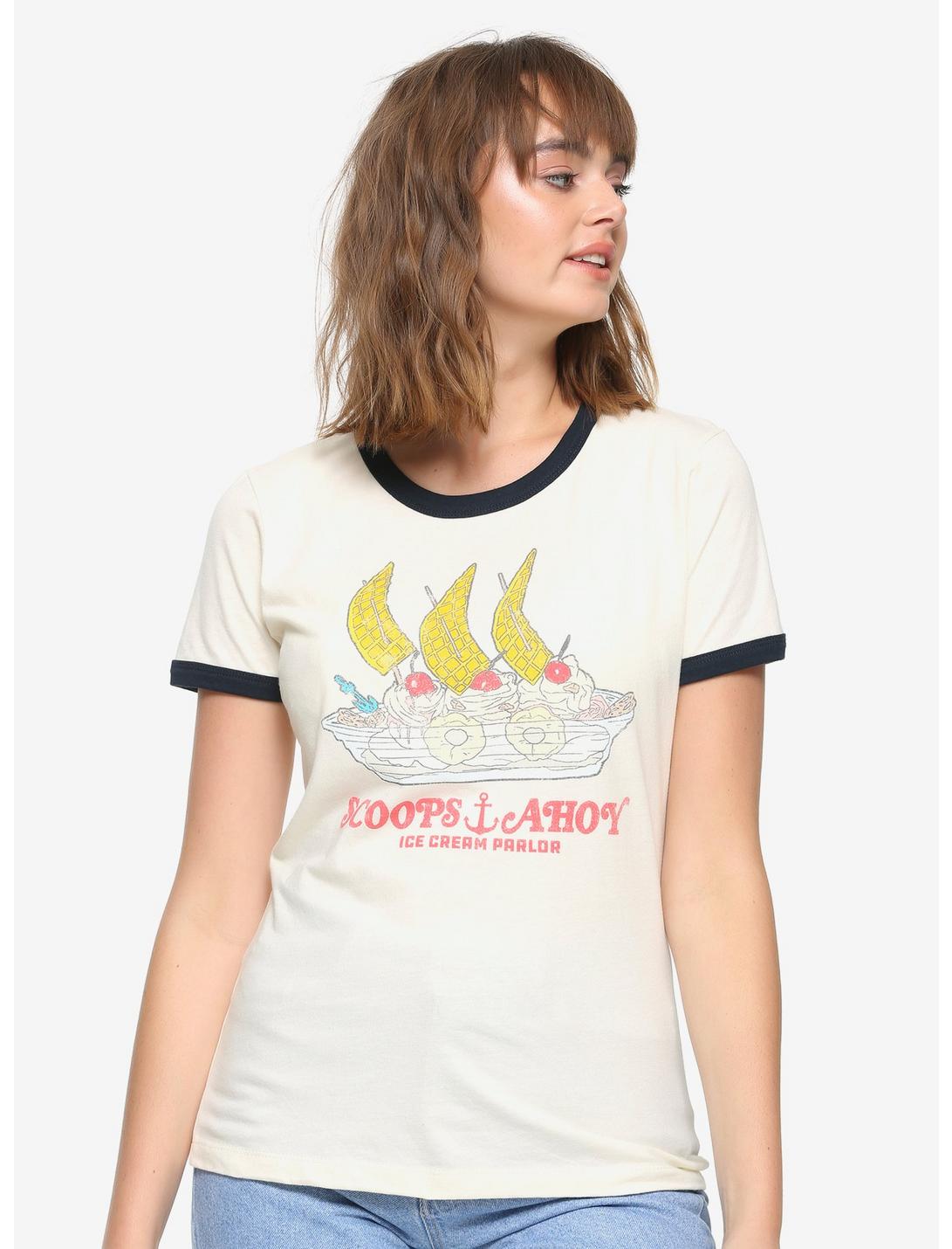Stranger Things Scoops Ahoy Women's Ringer T-Shirt - BoxLunch Exclusive, NATURAL, hi-res