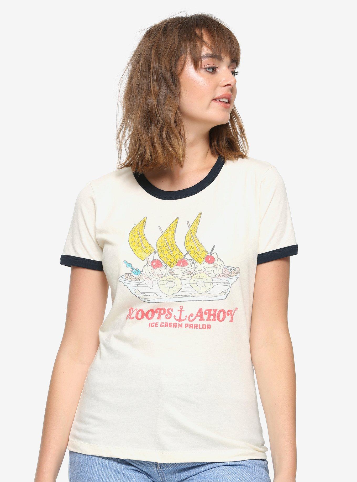 Stranger Things Scoops Ahoy Women's Ringer T-Shirt - BoxLunch Exclusive, NATURAL, hi-res