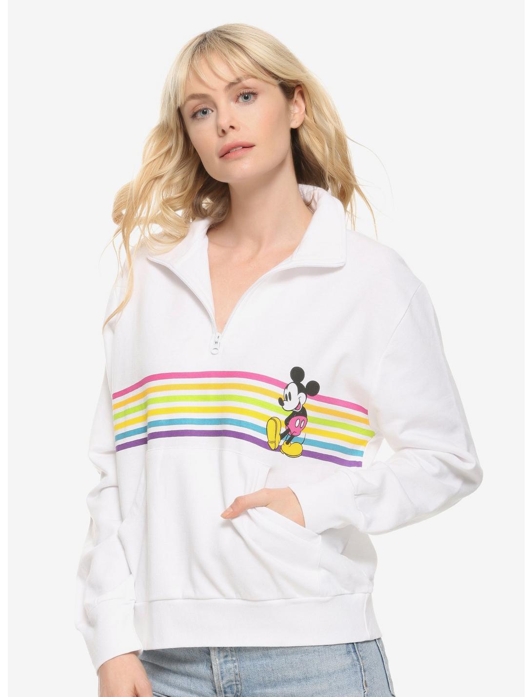 Disney Mickey Mouse Rainbow Stripes Quarter Zip Women's Sweater | BoxLunch