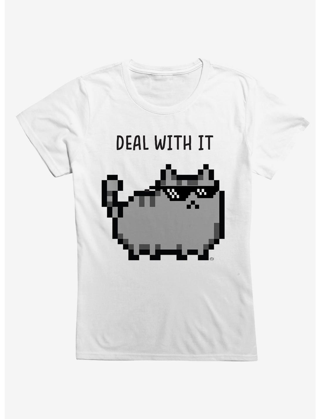 Deal With It Pixel Cat Girls T-Shirt, WHITE, hi-res
