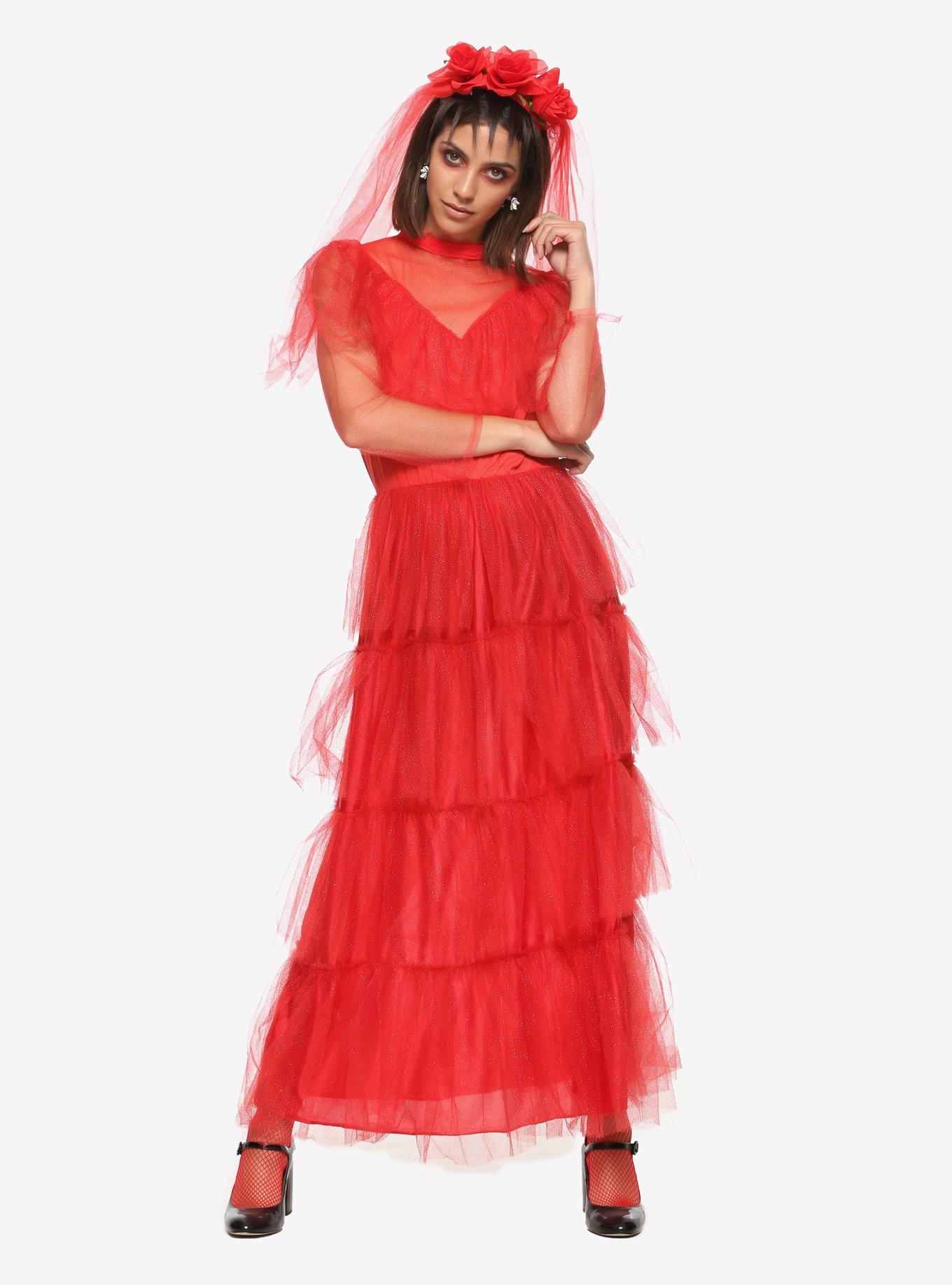 Beetlejuice Lydia Red Wedding Dress Costume, RED, hi-res