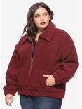 Burgundy Sherpa Girls Jacket Plus Size, BURGUNDY, hi-res