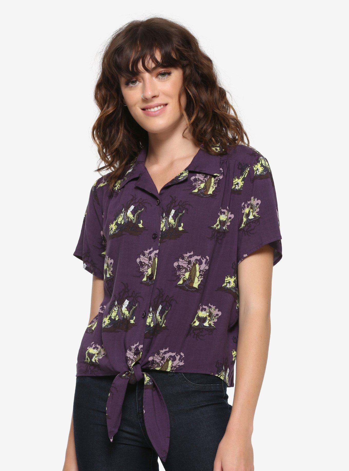 Our Universe Disney Sleeping Beauty Maleficent Women's Tie-Front Woven Top - BoxLunch Exclusive, MULTI, hi-res