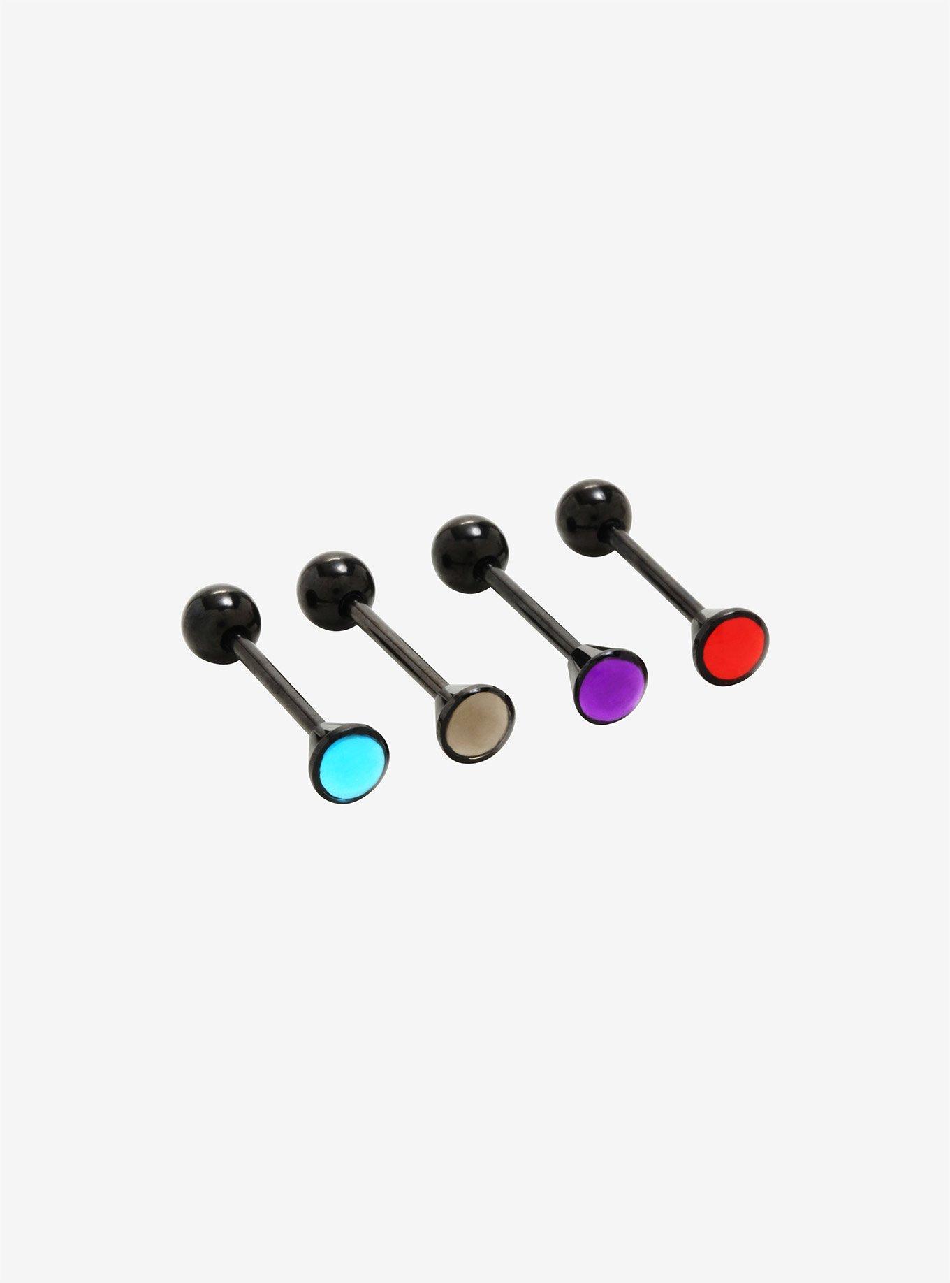 14G Steel Black Cabochon Gem Barbell 4 Pack, , hi-res