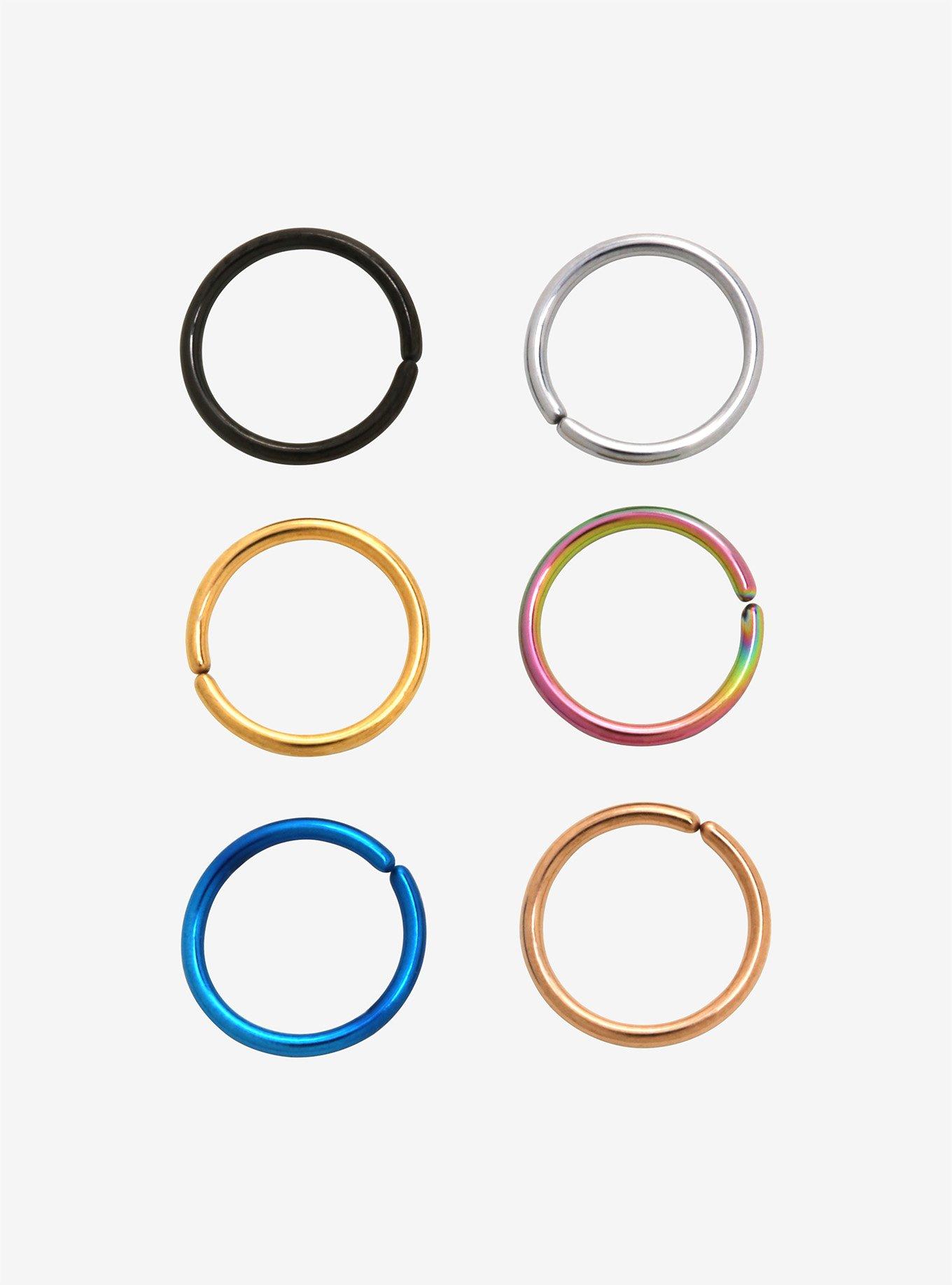 Steel Multicolor Metal Seamless Nose Hoop 6 Pack, MULTI, hi-res