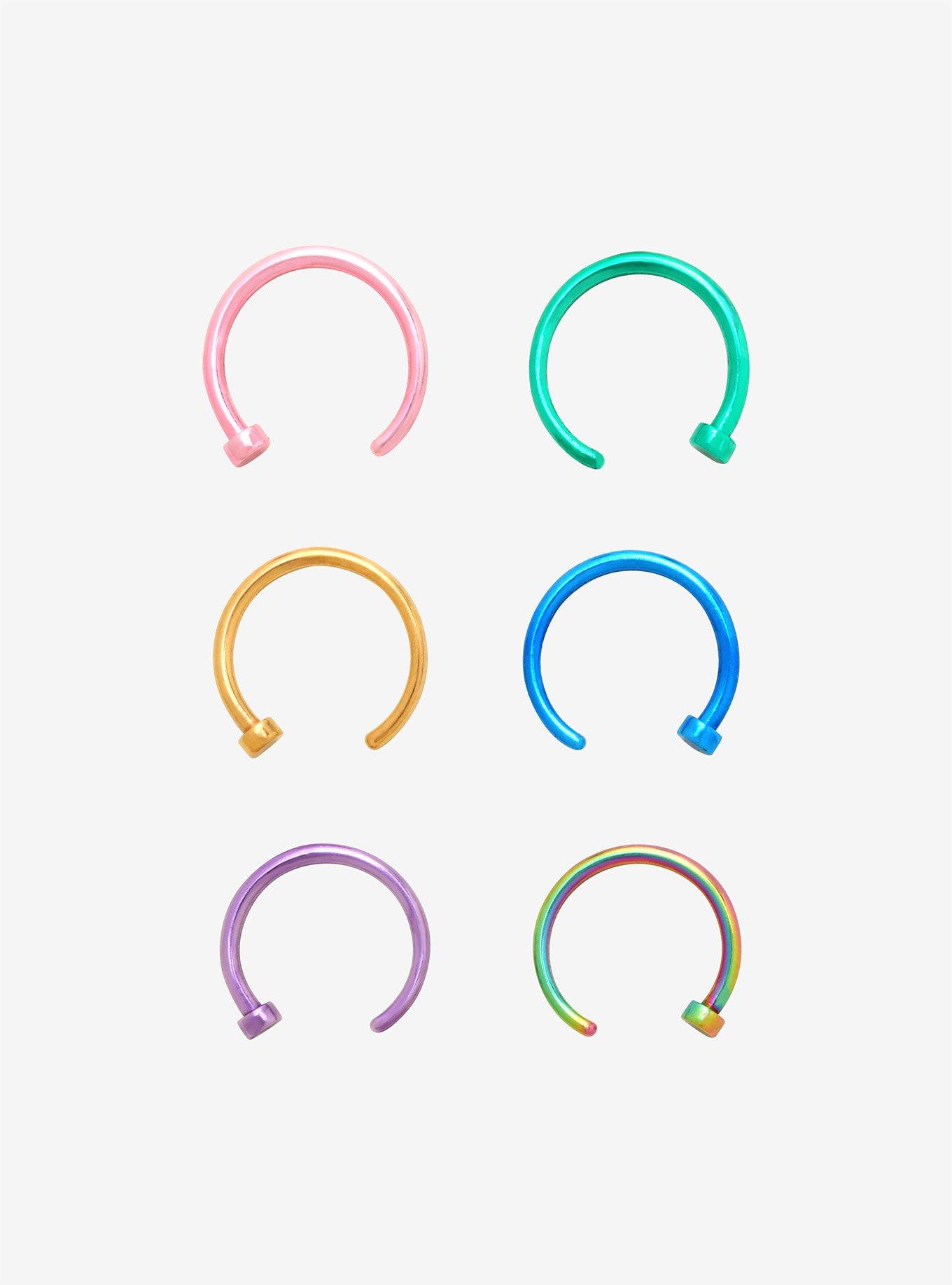 Multicolor Open Nose Hoop 6 Pack, MULTI, hi-res