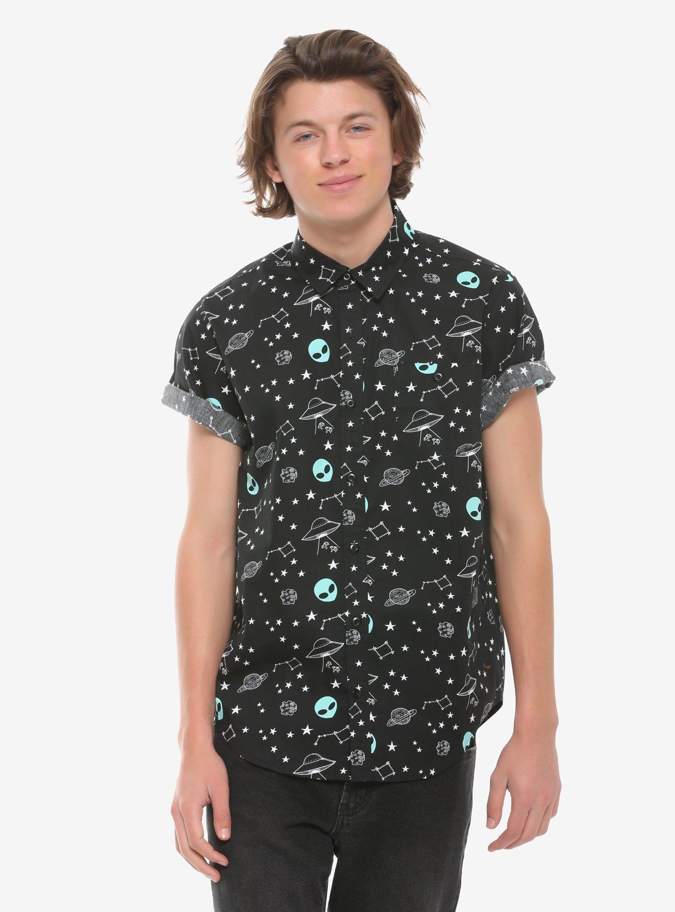 Alien Woven Button-Up, BLACK, hi-res