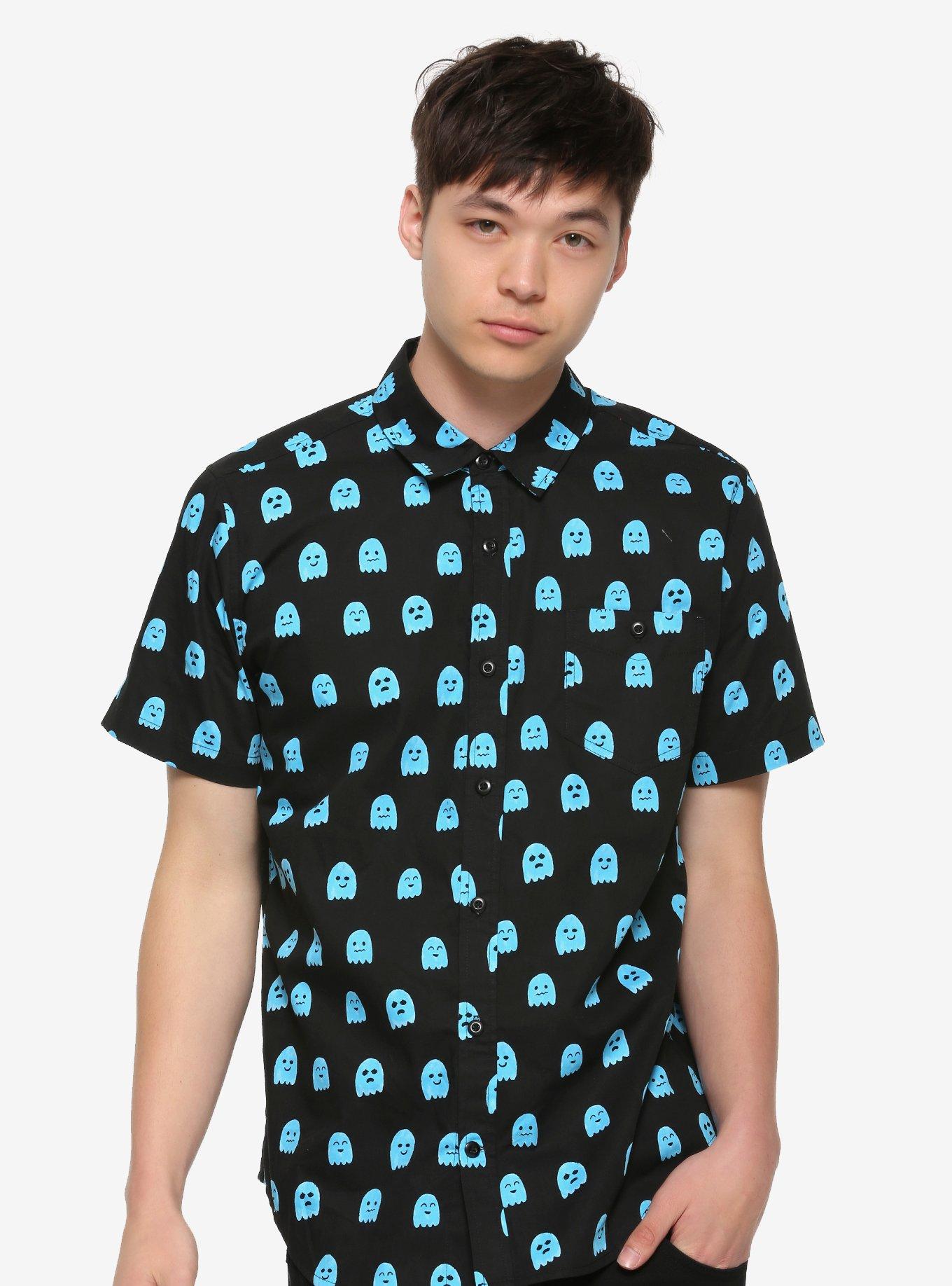 Blue Ghost Woven Button-Up Hot Topic Exclusive, BLACK, hi-res