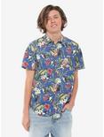 Florals & Cats Woven Button-Up Hot Topic Exclusive, NAVY, hi-res