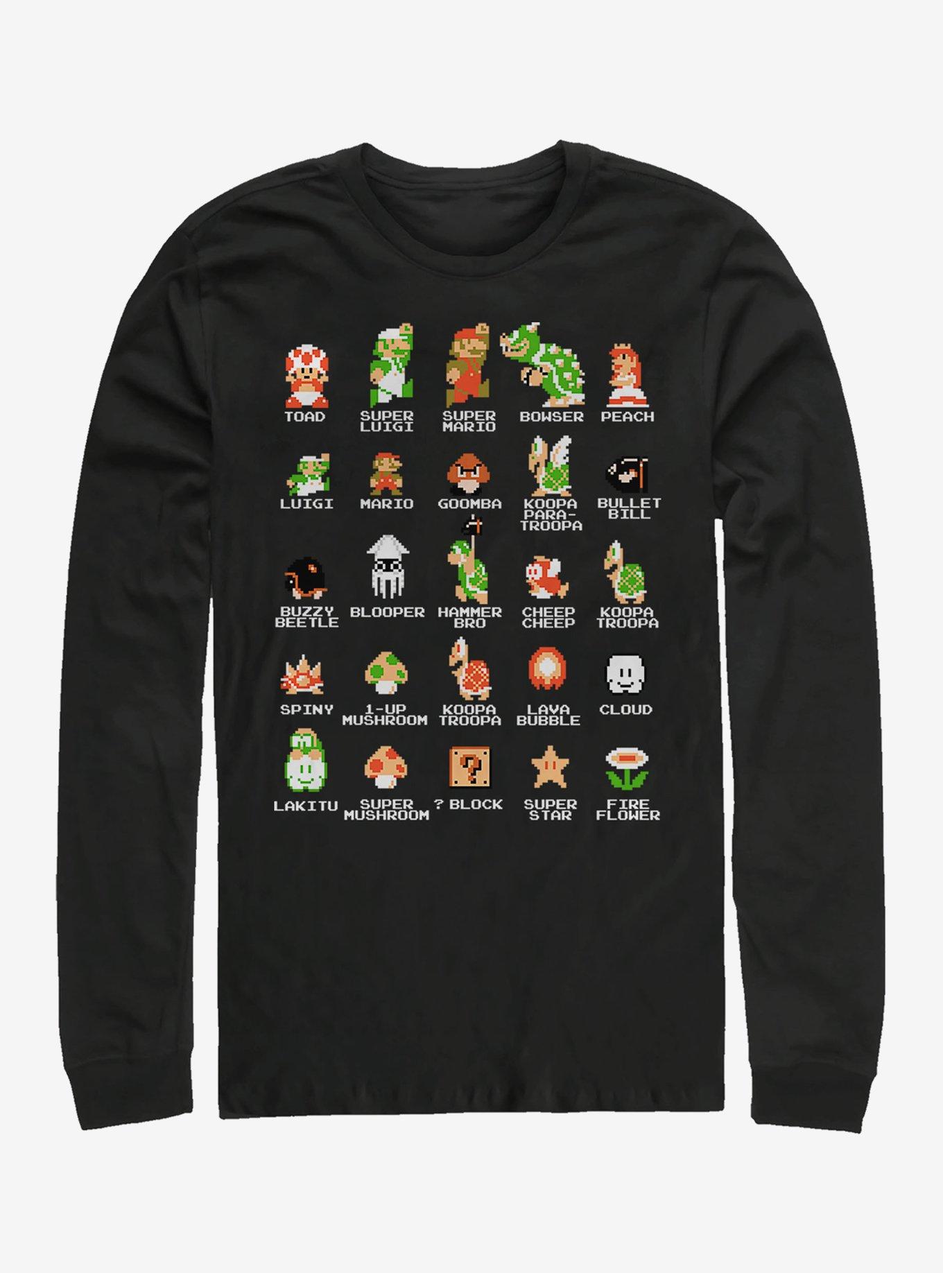 Super Mario Pixel Cast Long-Sleeve T-Shirt, BLACK, hi-res