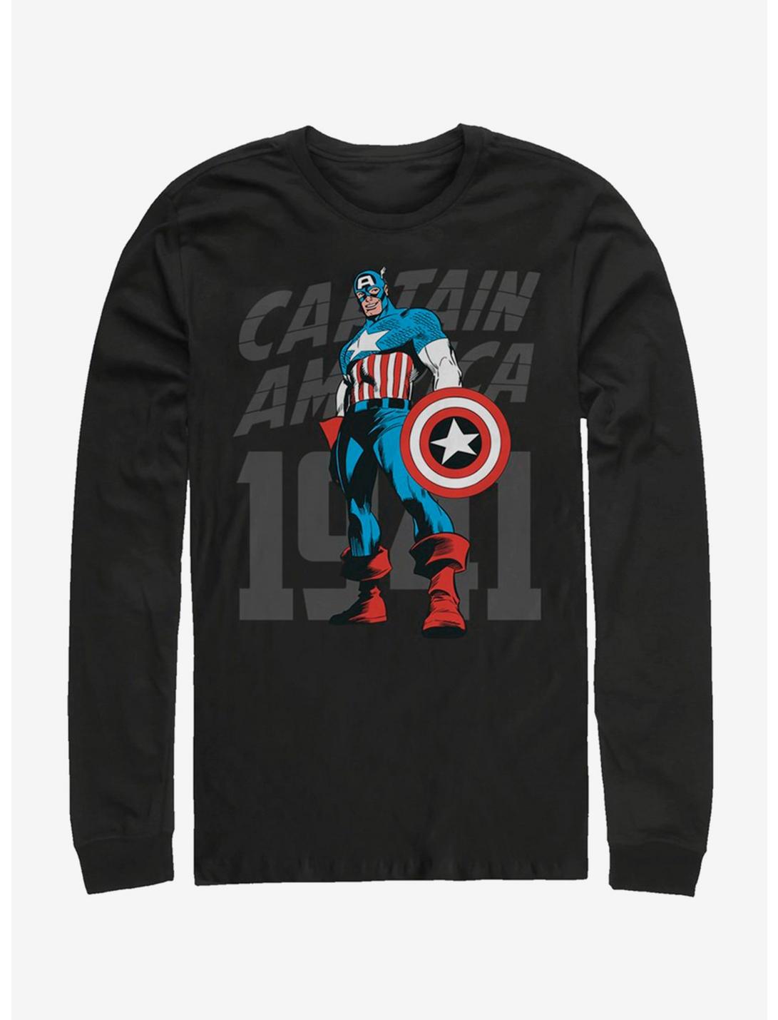 Marvel Captain America Decades Cap Long-Sleeve T-Shirt, BLACK, hi-res