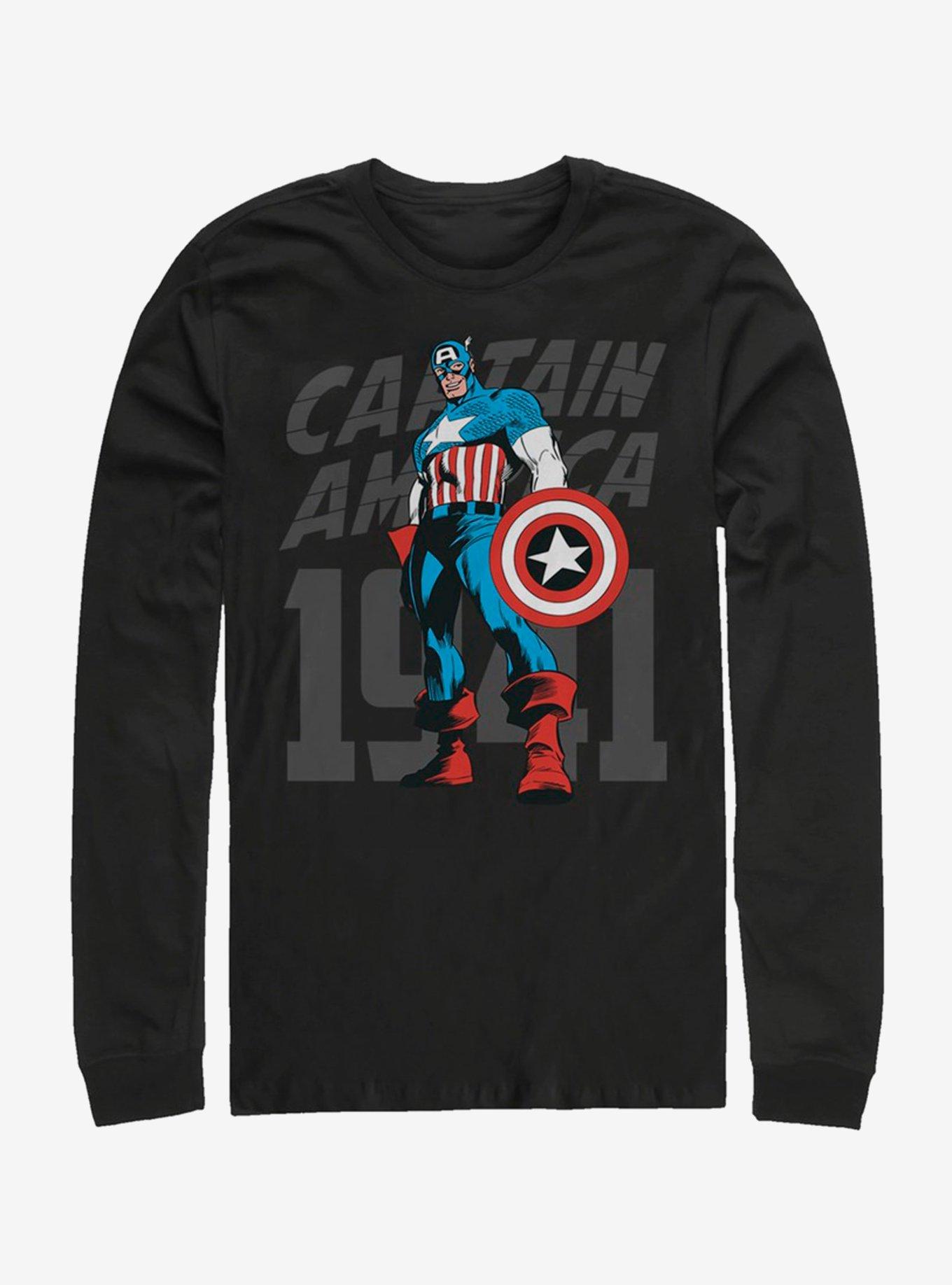 Marvel Captain America Decades Cap Long-Sleeve T-Shirt, BLACK, hi-res