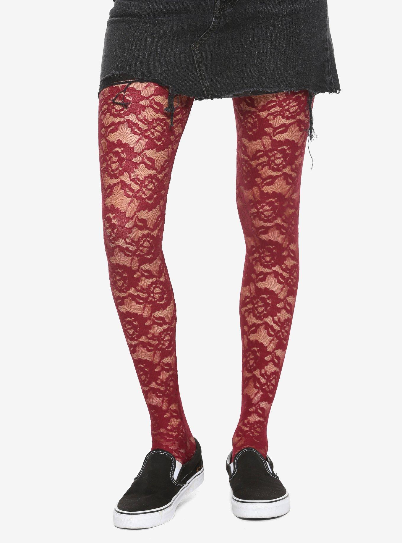 Maroon Lace Roses Tights