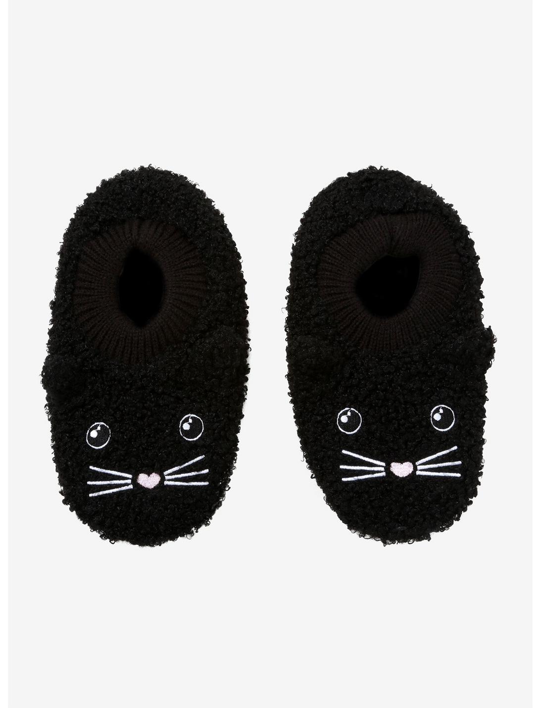 Black Cat Fuzzy Girls Slipper Socks, , hi-res