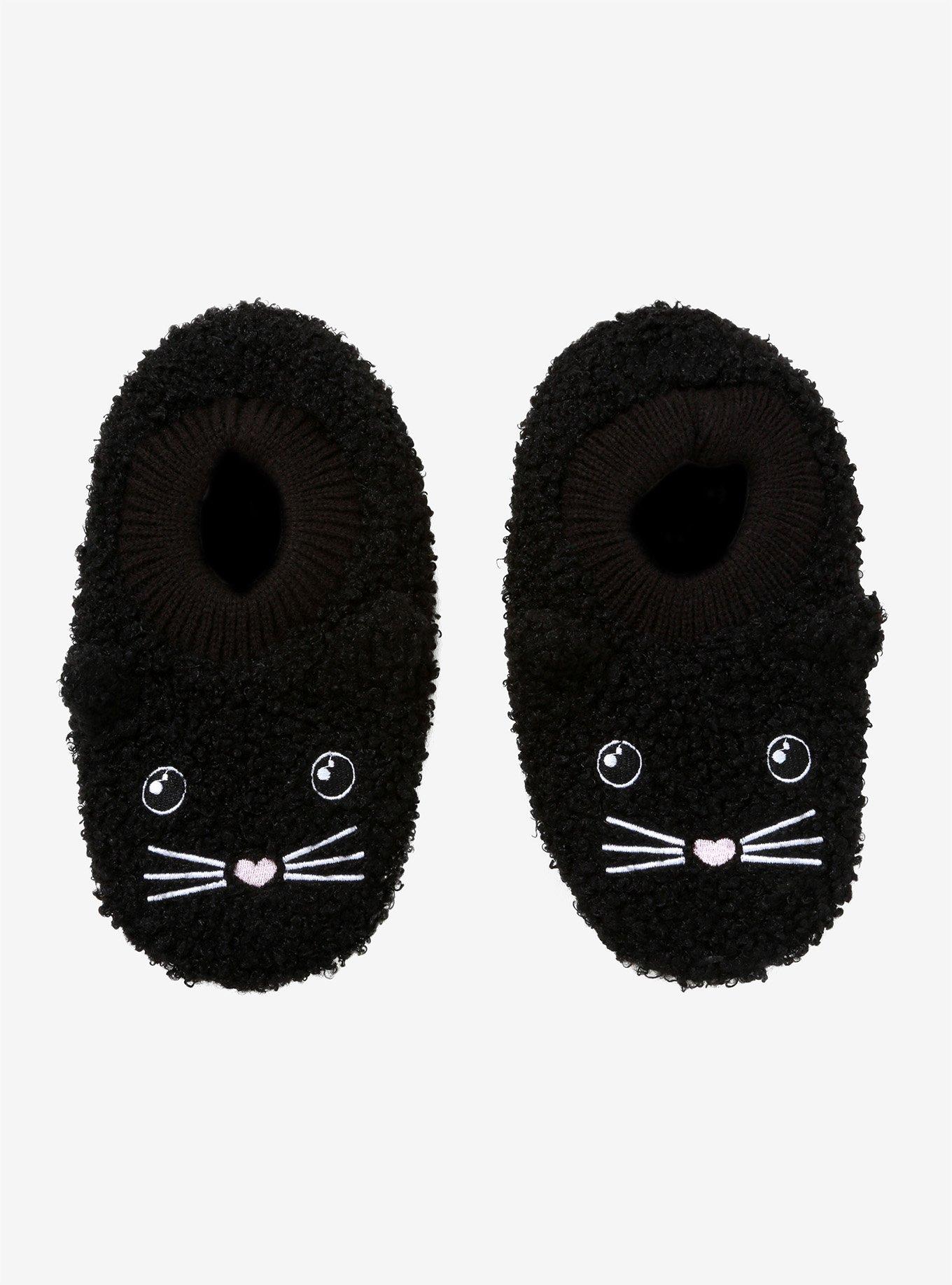 Black Cat Fuzzy Girls Slipper Socks, , hi-res