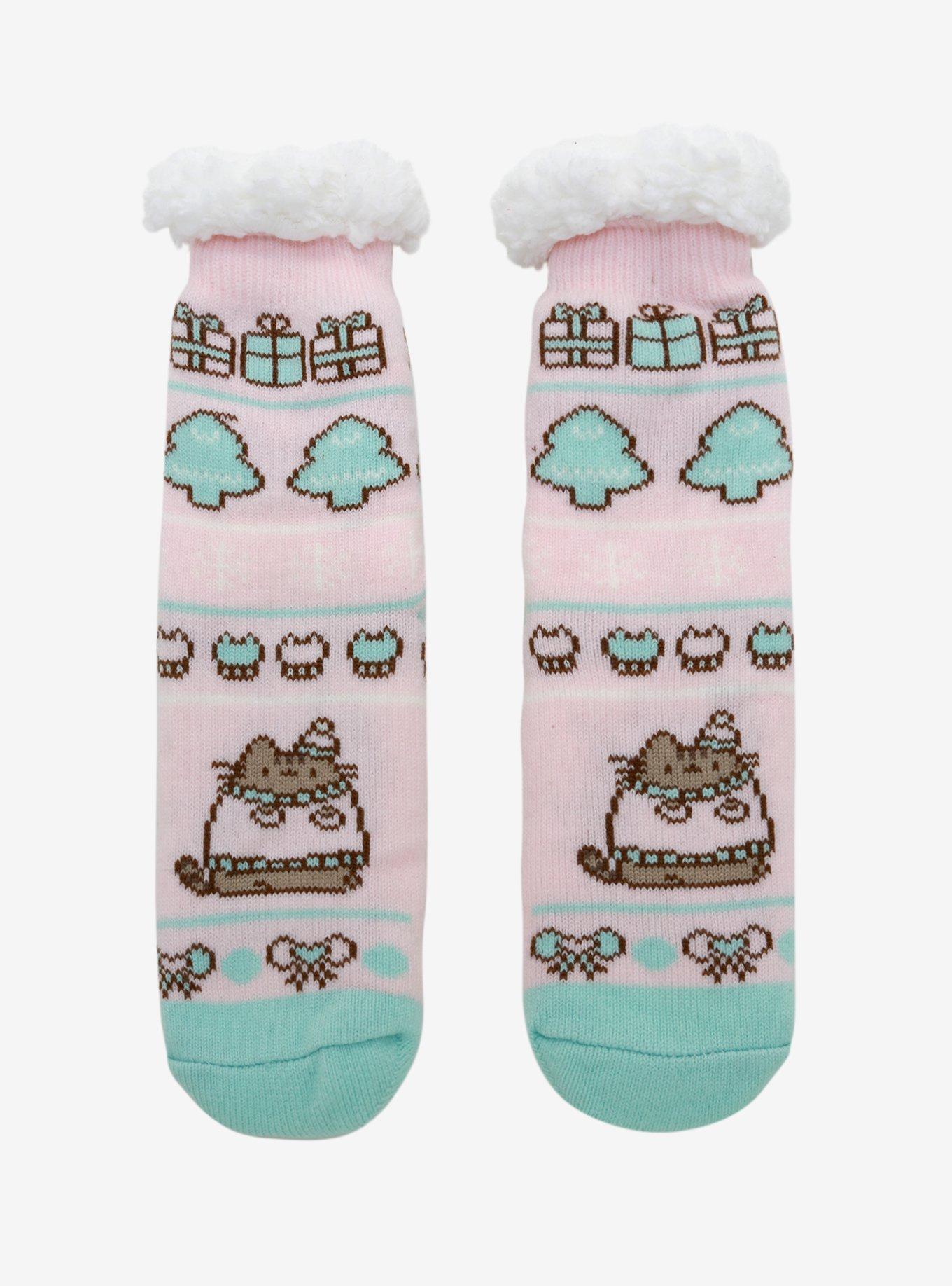 Pusheen Pink & Mint Slipper Socks, , hi-res