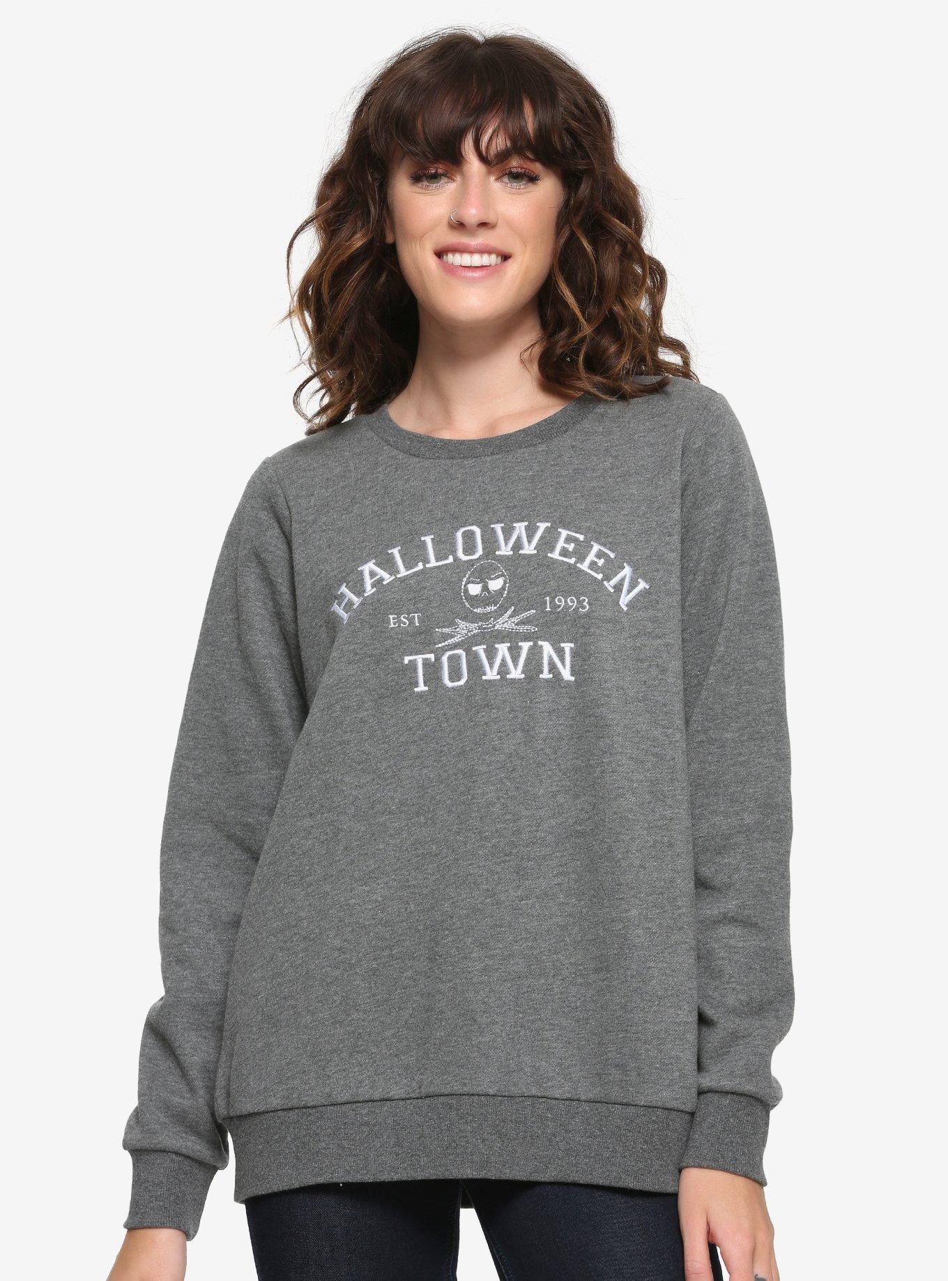 Disney The Nightmare Before Christmas Halloween Town Crewneck Sweater - BoxLunch Exclusive, GREY, hi-res