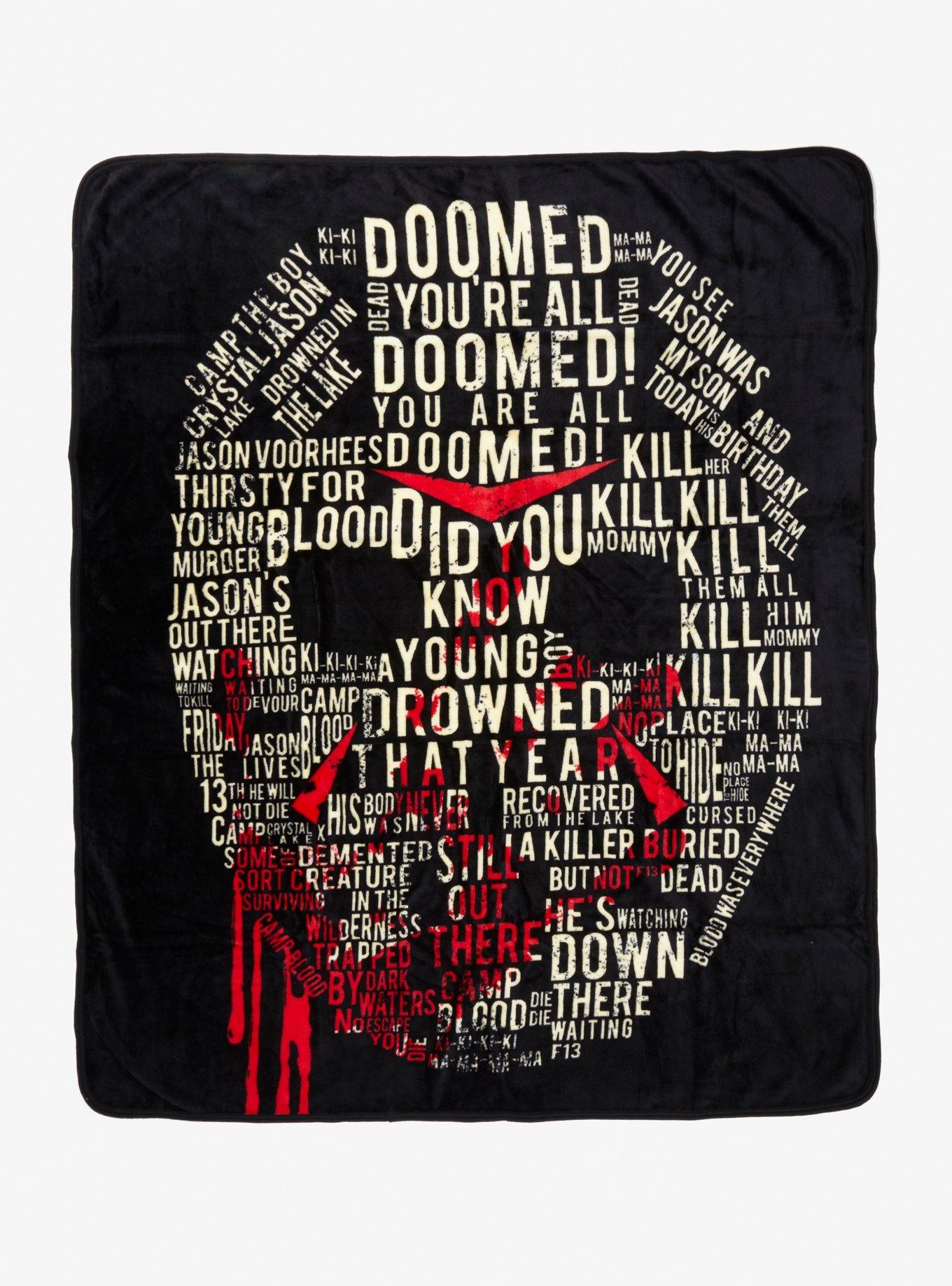 Friday The 13th Jason Mask Text Throw Blanket, , hi-res