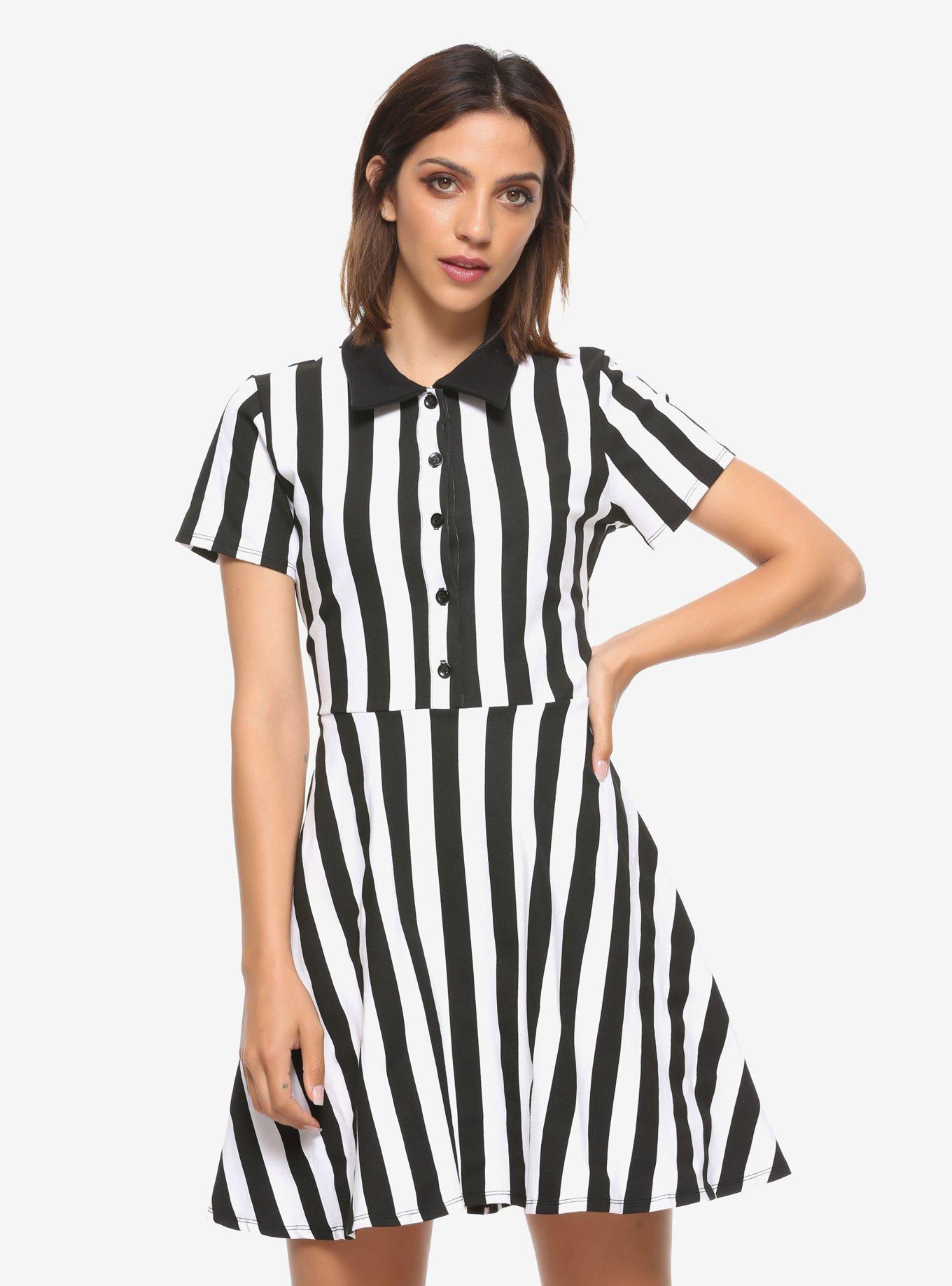 Black & White Stripe Collared Dress, BLUE-WHITE STRIPE, hi-res