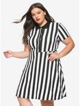 Black & White Striped Collared Dress Plus Size, BLUE-WHITE STRIPE, hi-res