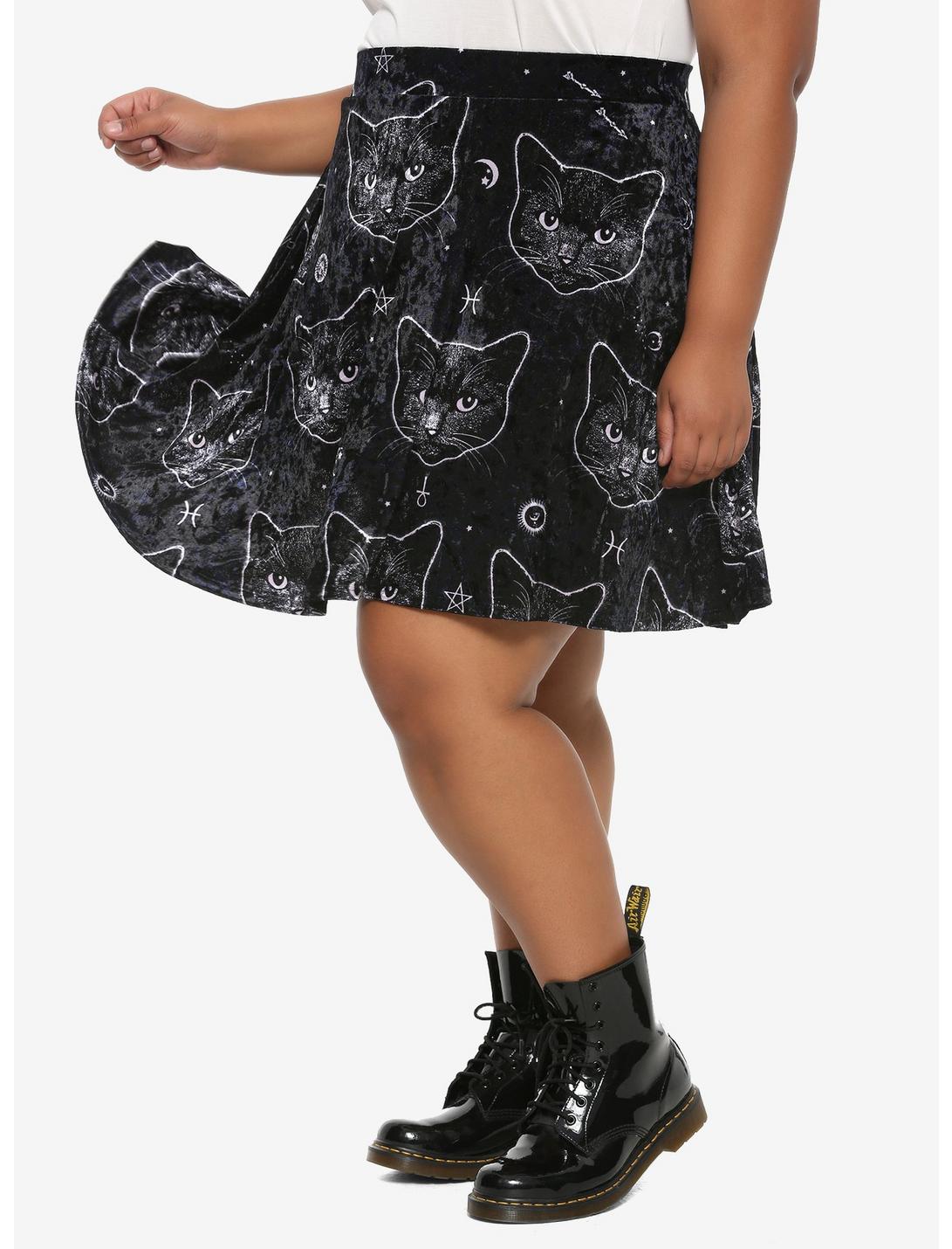 Black Cat Velvet Skater Skirt Plus Size, MULTI, hi-res