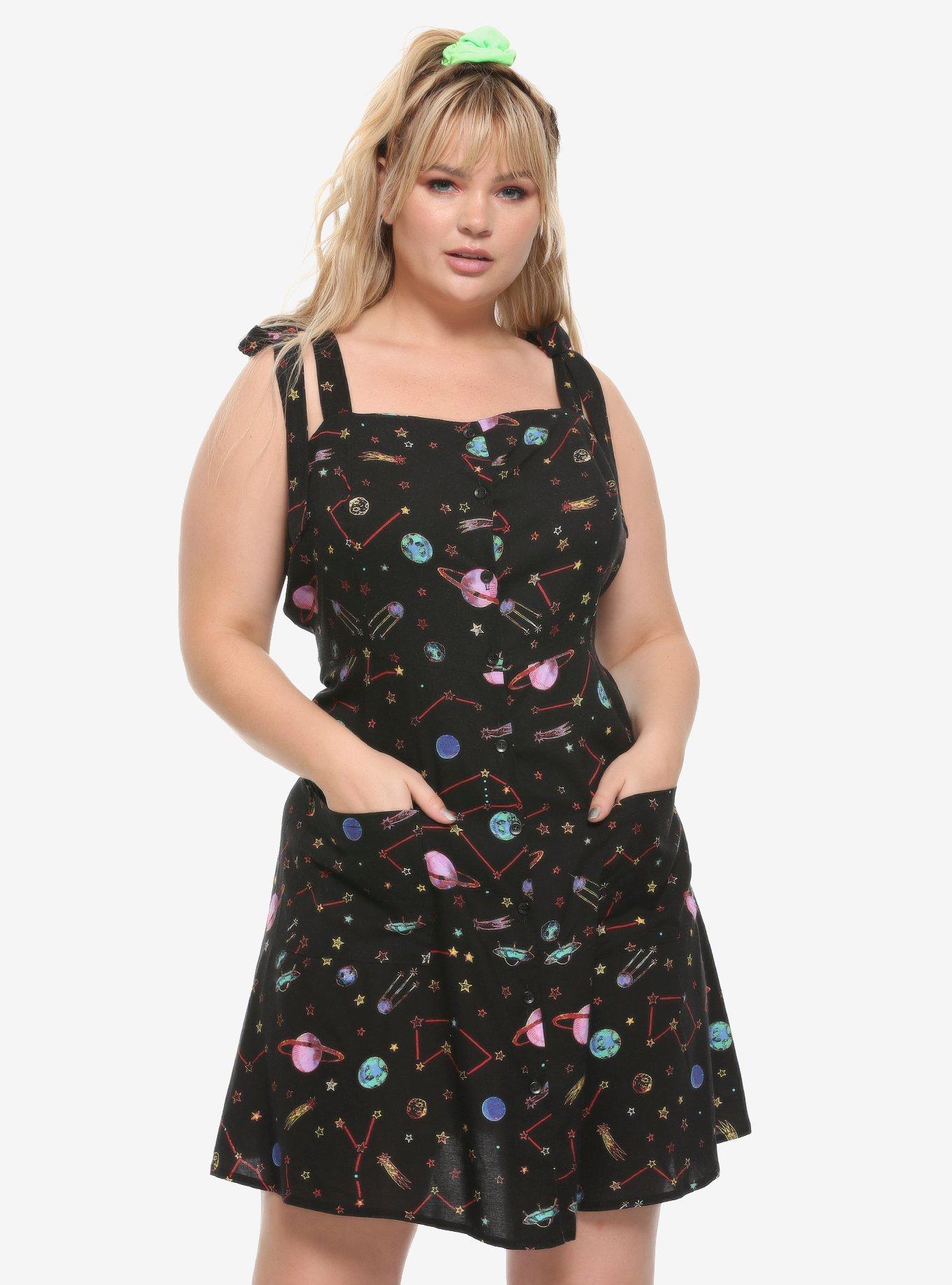 Constellations & Planets Button-Front Dress Plus Size, CELESTIAL, hi-res