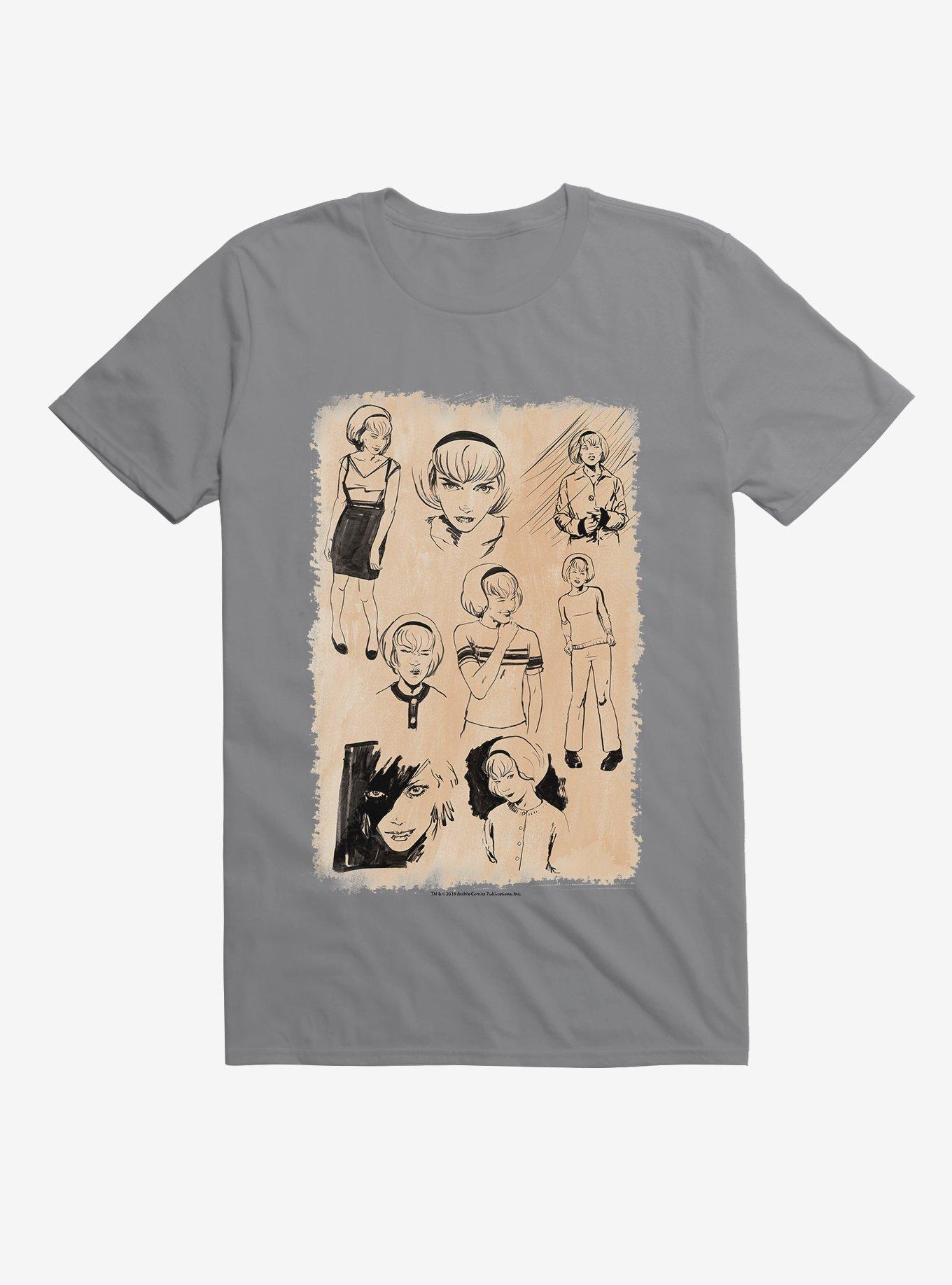 Chilling Adventures Of Sabrina Sketches White T-Shirt, STORM GREY, hi-res