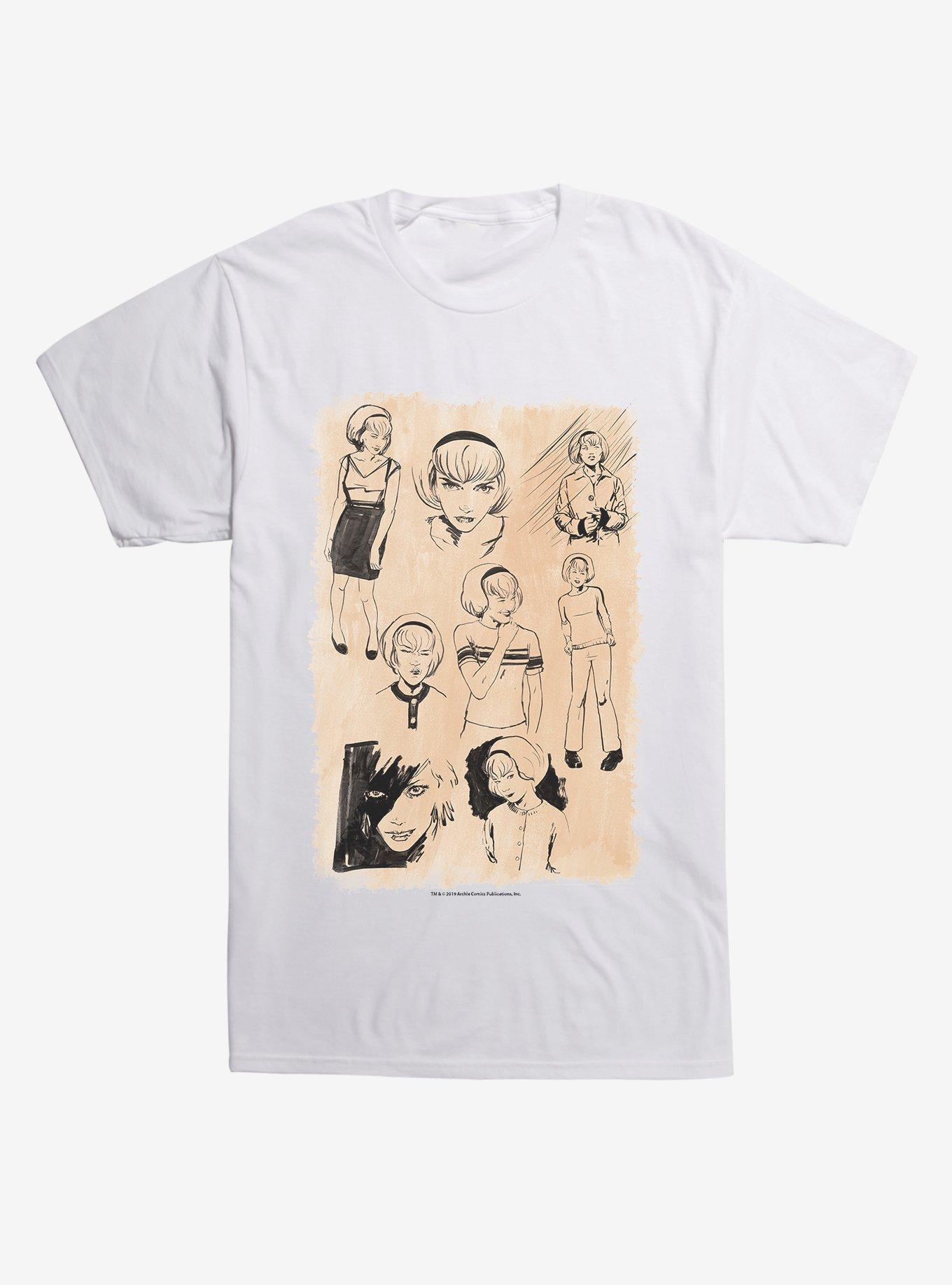 Chilling Adventures Of Sabrina Sketches White T-Shirt, WHITE, hi-res