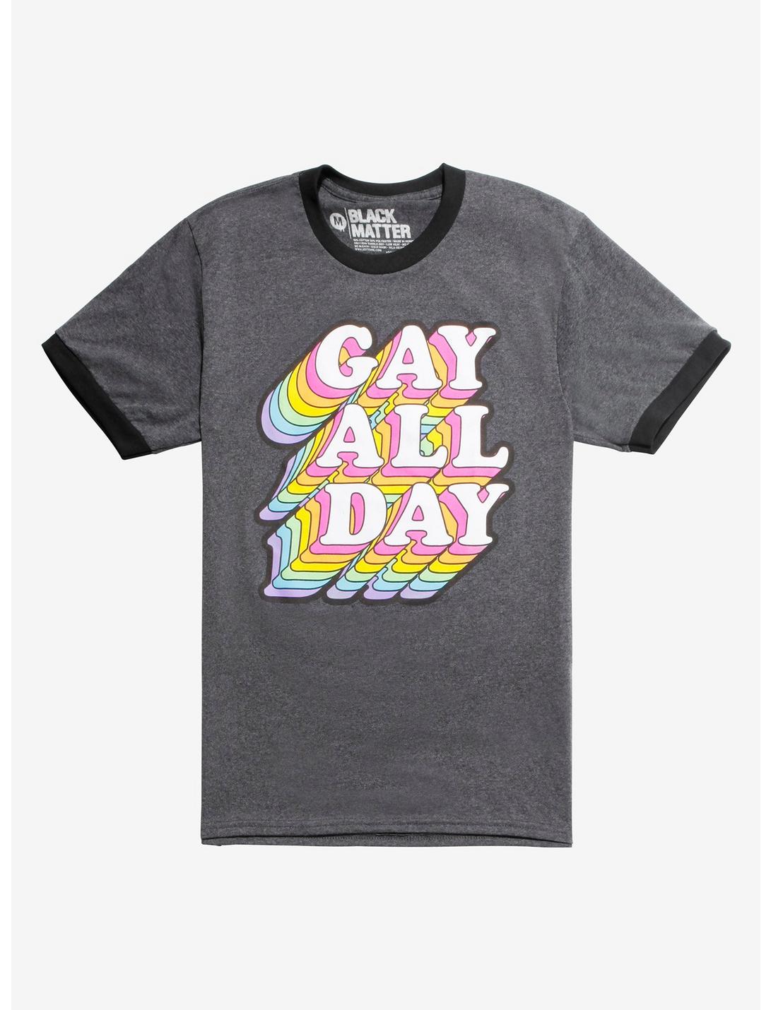 Gay All Day Ringer T-Shirt, BLACK, hi-res