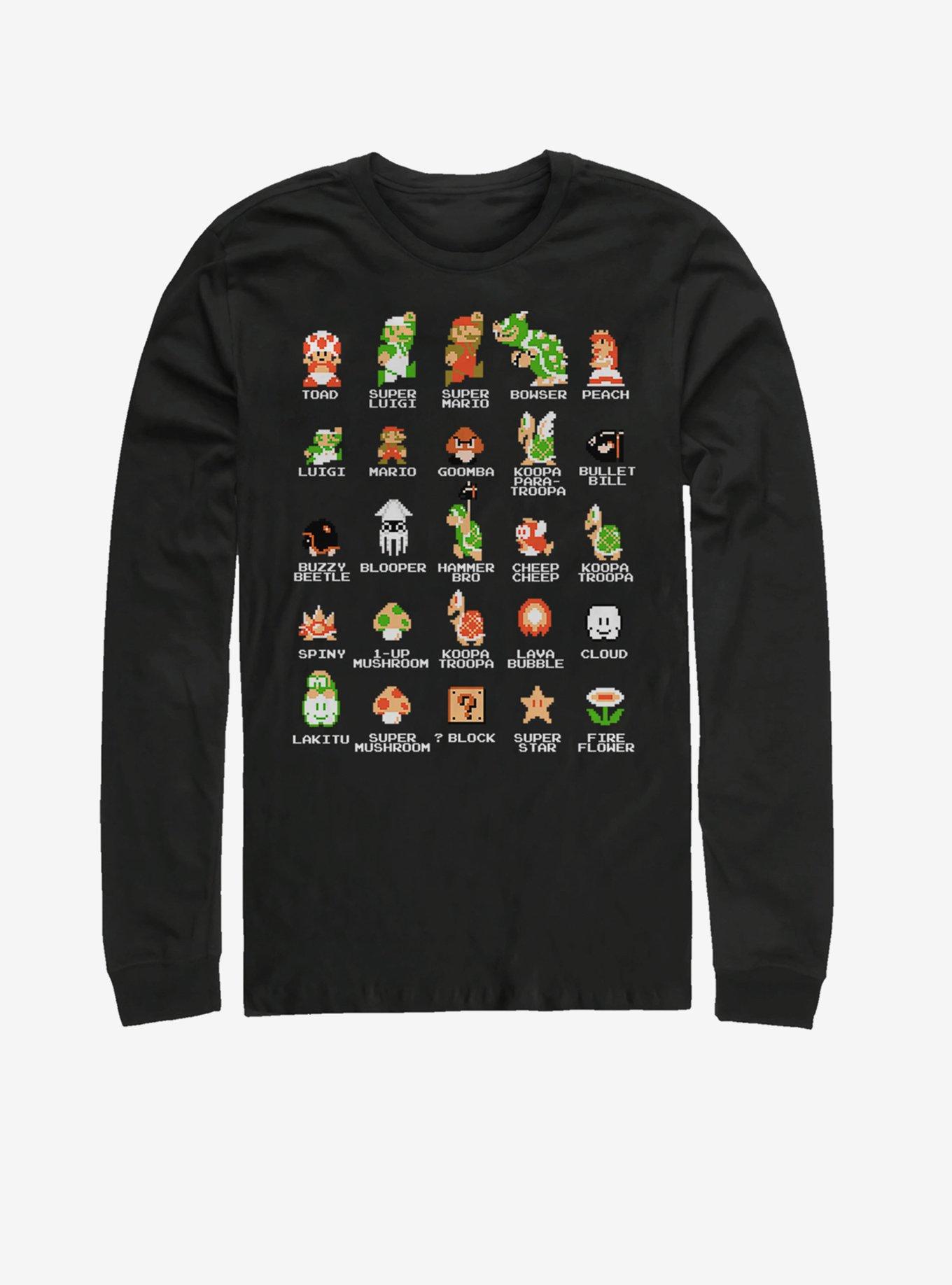 Nintendo Super Mario Pixel Cast Long-Sleeve T-Shirt, BLACK, hi-res
