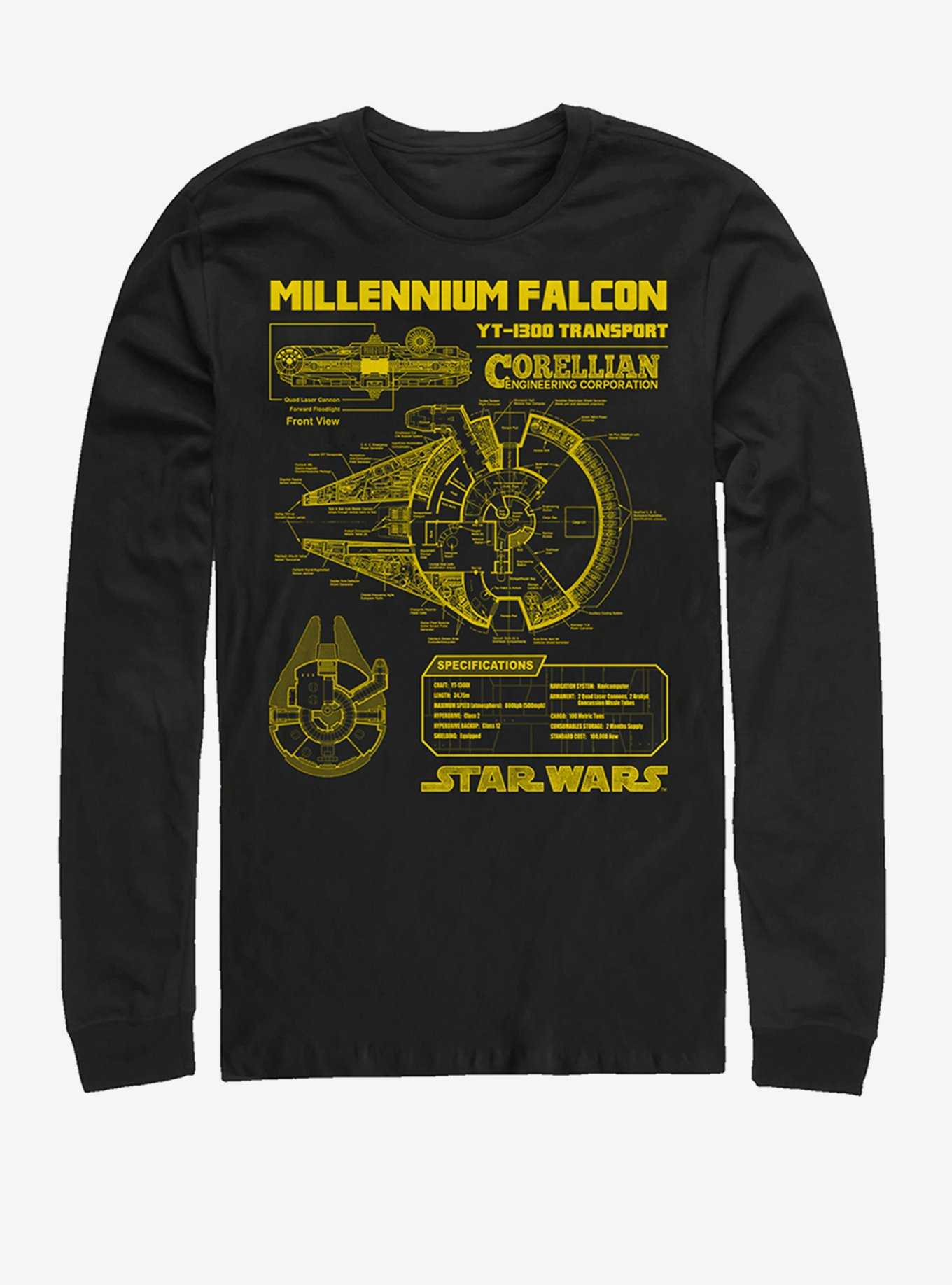 Star Wars Falcon Schematic Long-Sleeve T-Shirt, BLACK, hi-res