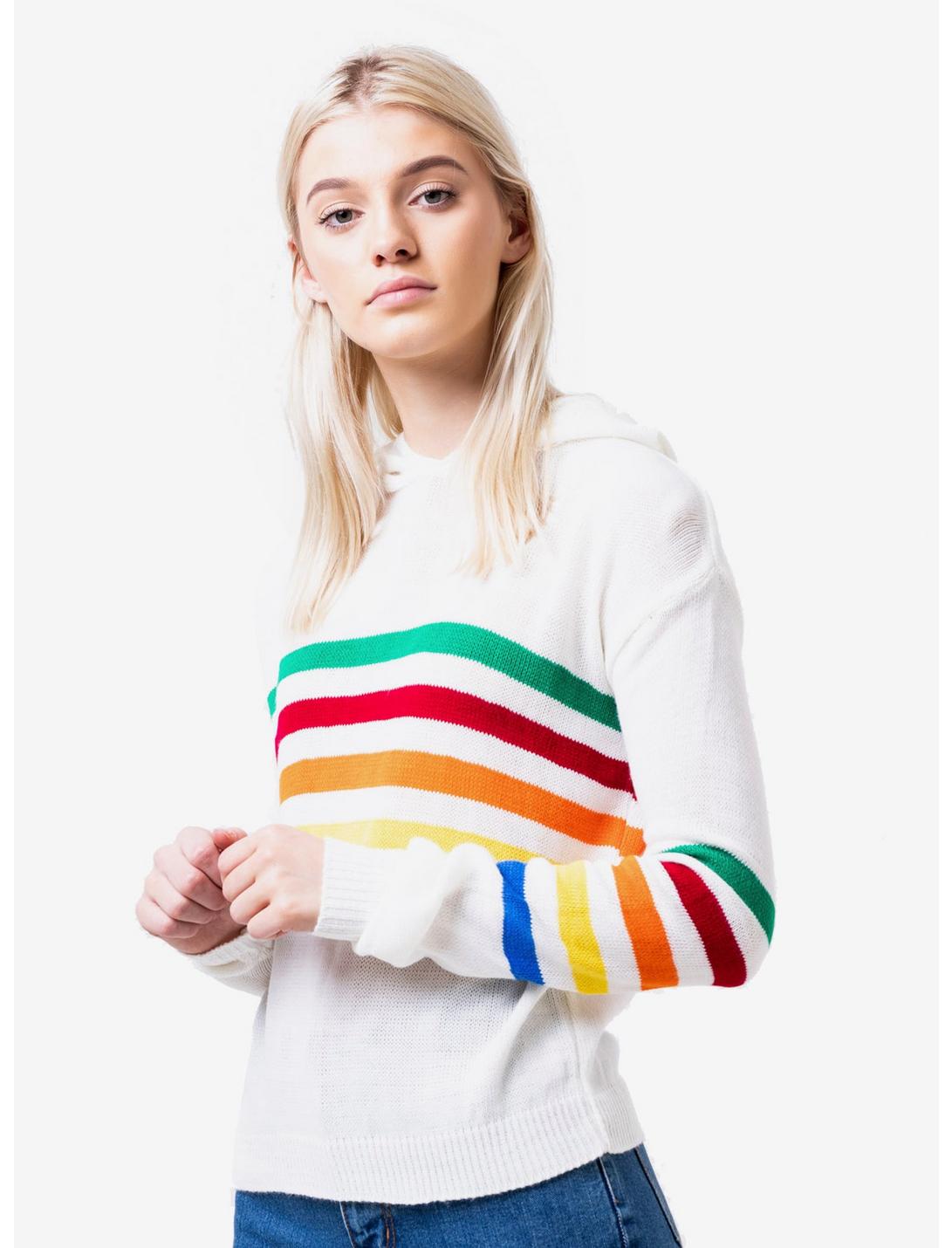 Daisy Street Rainbow Girls Hooded Sweater, RAINBOW, hi-res