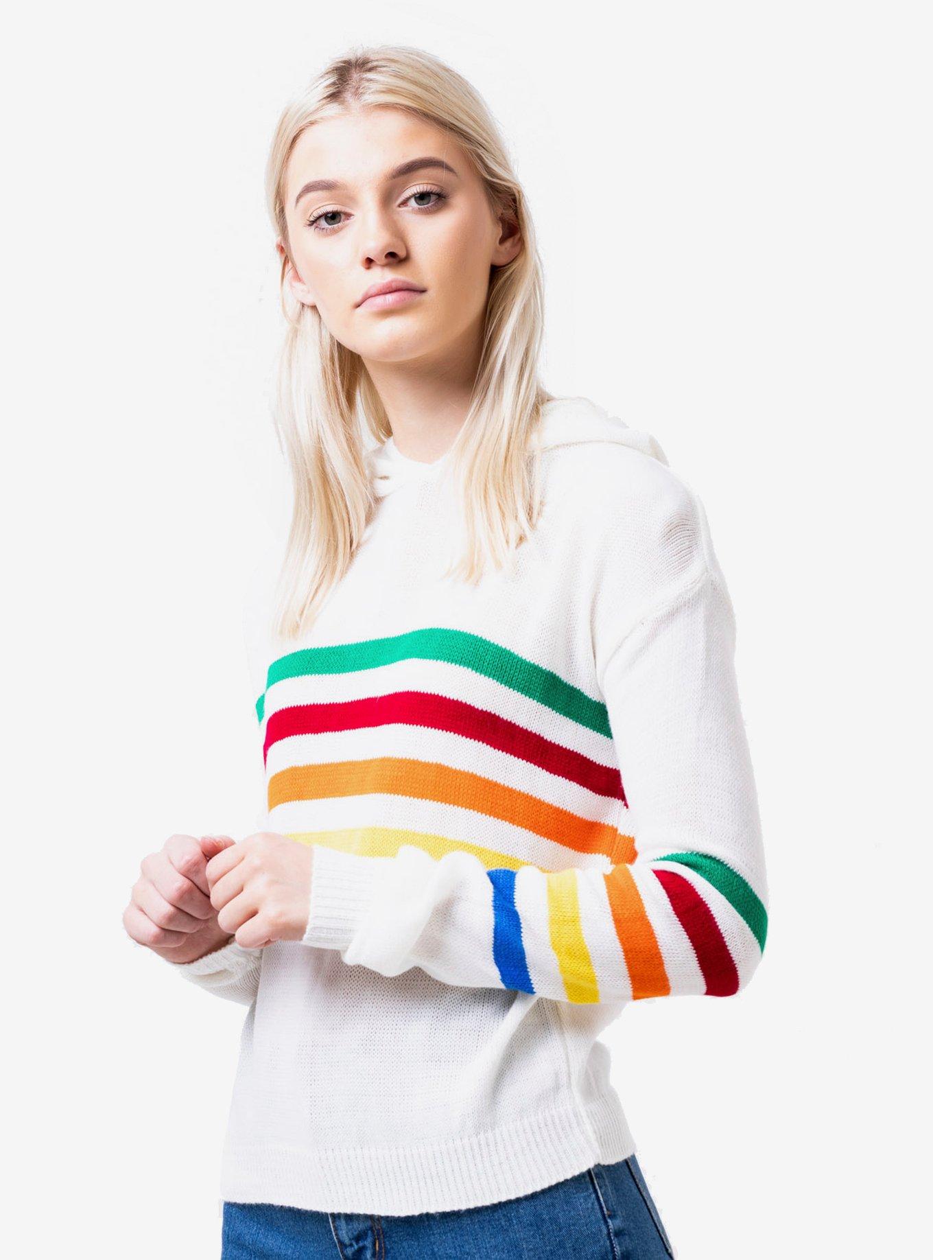 Daisy Street Rainbow Girls Hooded Sweater, RAINBOW, hi-res