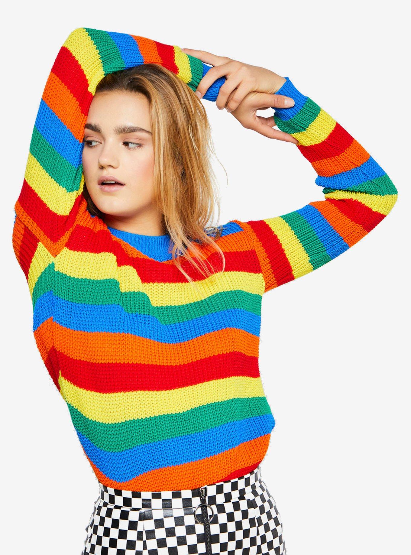 Daisy Street Rainbow Stripe Girls Sweater Hot Topic