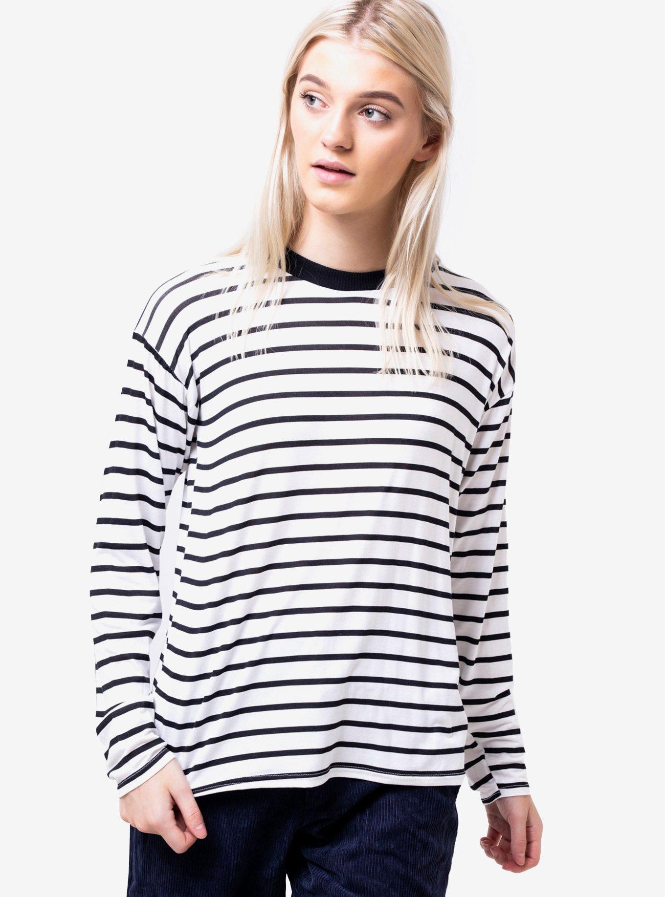 Daisy Street Black & White Striped Girls Long-Sleeve T-Shirt | Hot Topic