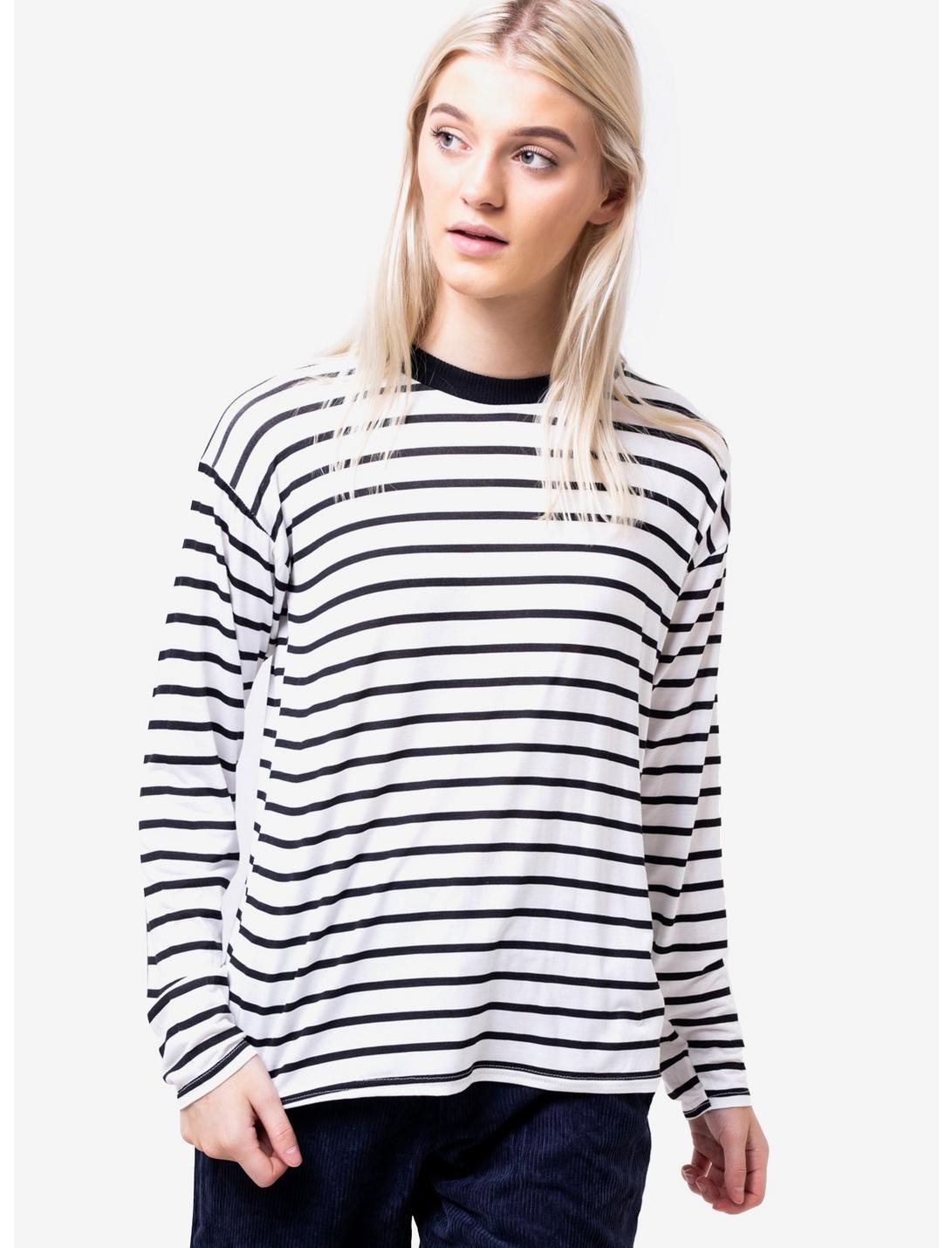 Daisy Street Black & White Striped Girls Long-Sleeve T-Shirt, BLACK  WHITE, hi-res