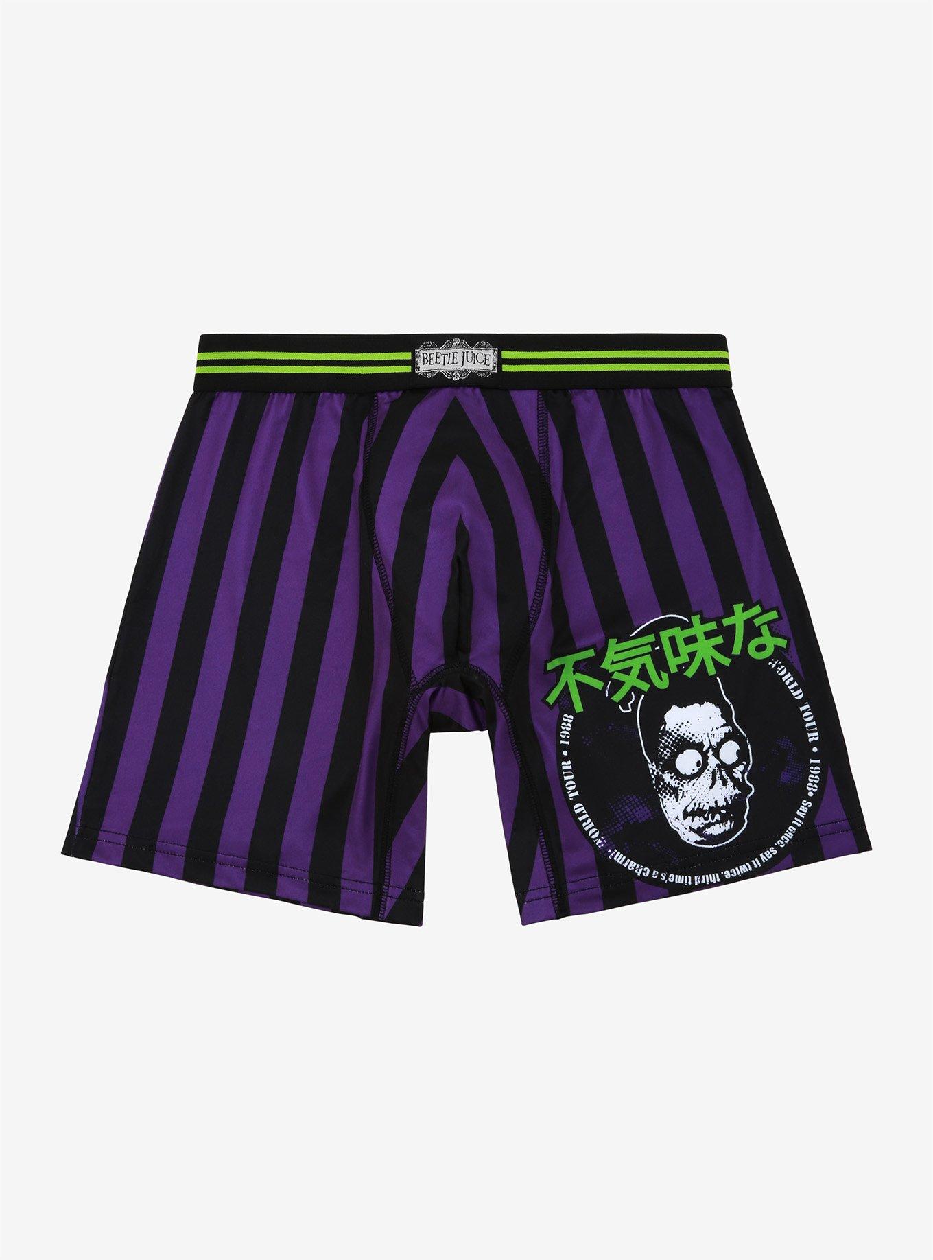 Beetlejuice Purple & Black Striped Boxer Briefs | Hot Topic