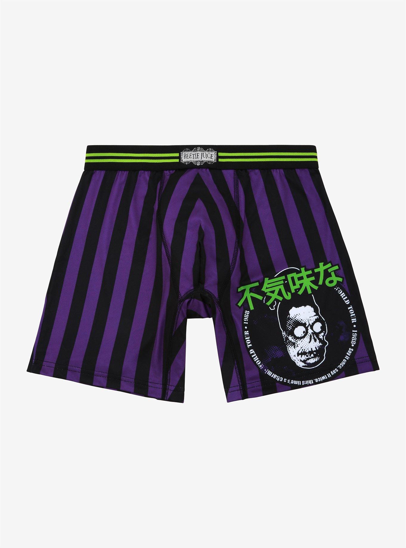 Beetlejuice Purple & Black Striped Boxer Briefs, BLACK, hi-res