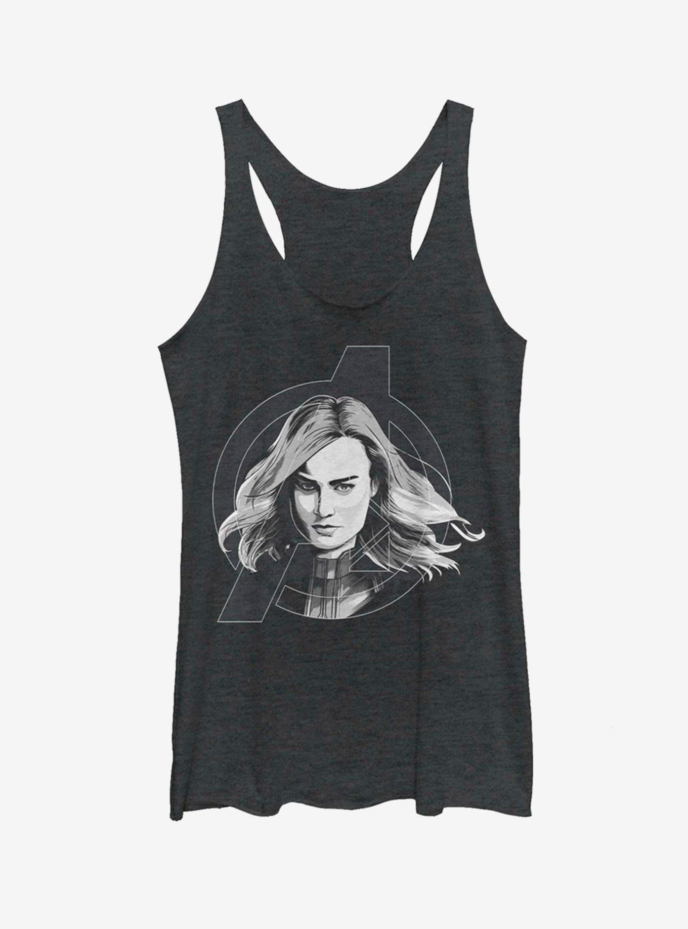 Marvel Avengers: Endgame Captain Marvel Black And White Girls Heathered Tank Top, , hi-res