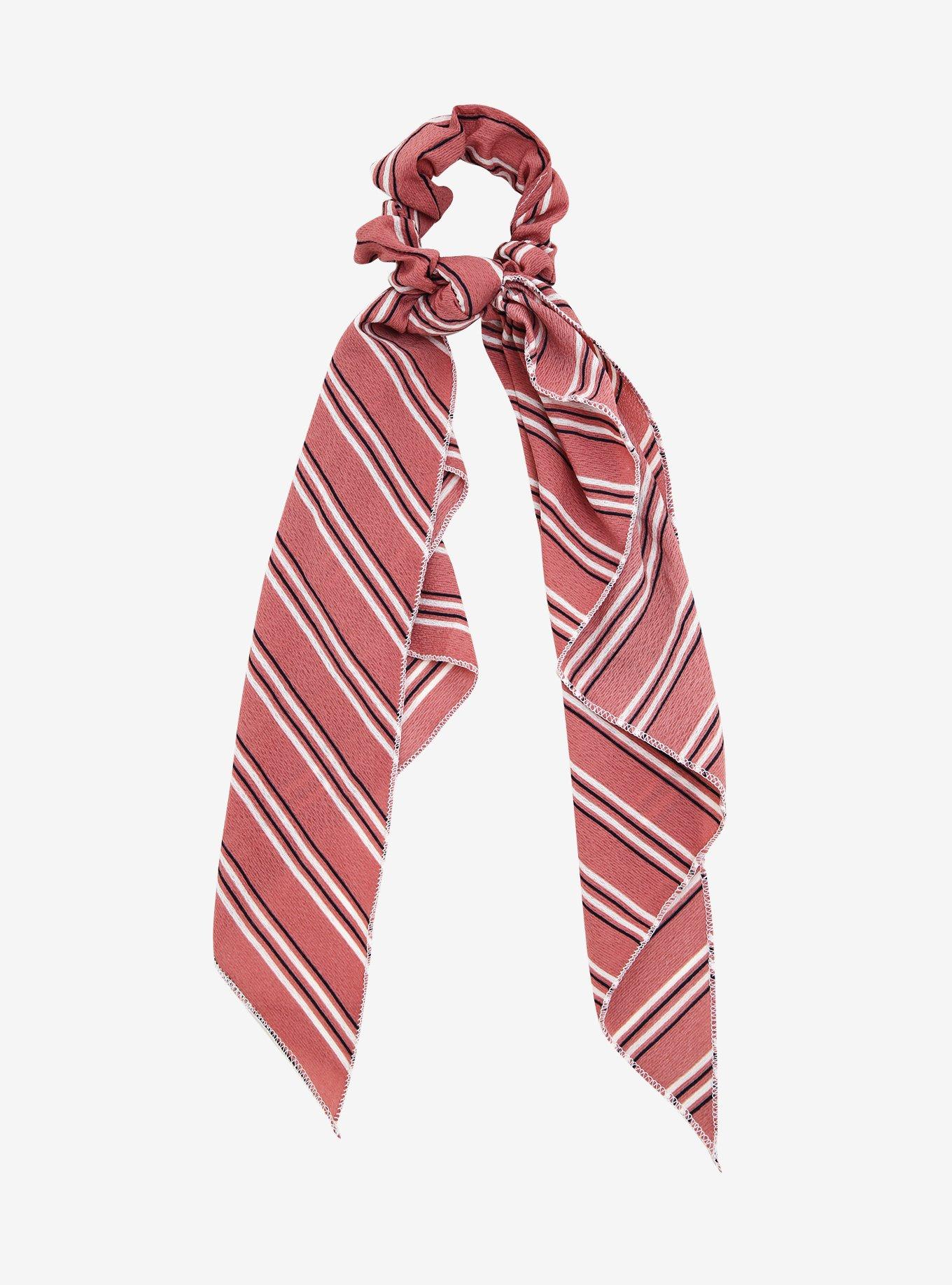 Pink Striped Long Bow Scrunchy, , hi-res