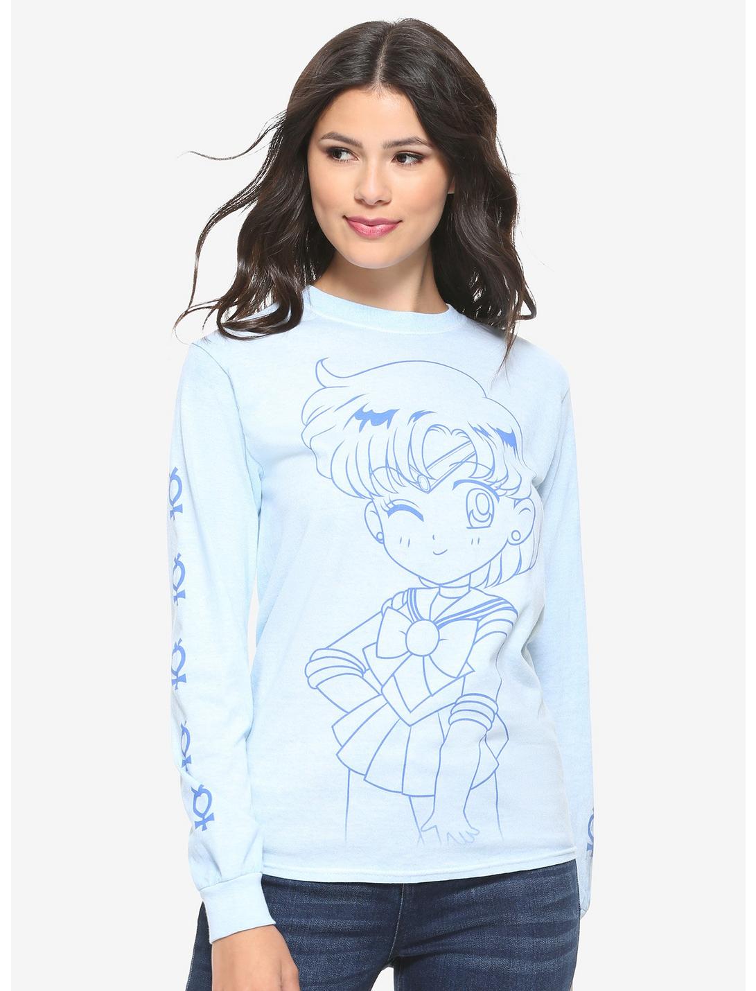 Sailor Moon Sailor Mercury Tonal Women's Long Sleeve T-Shirt - BoxLunch Exclusive, BLUE, hi-res