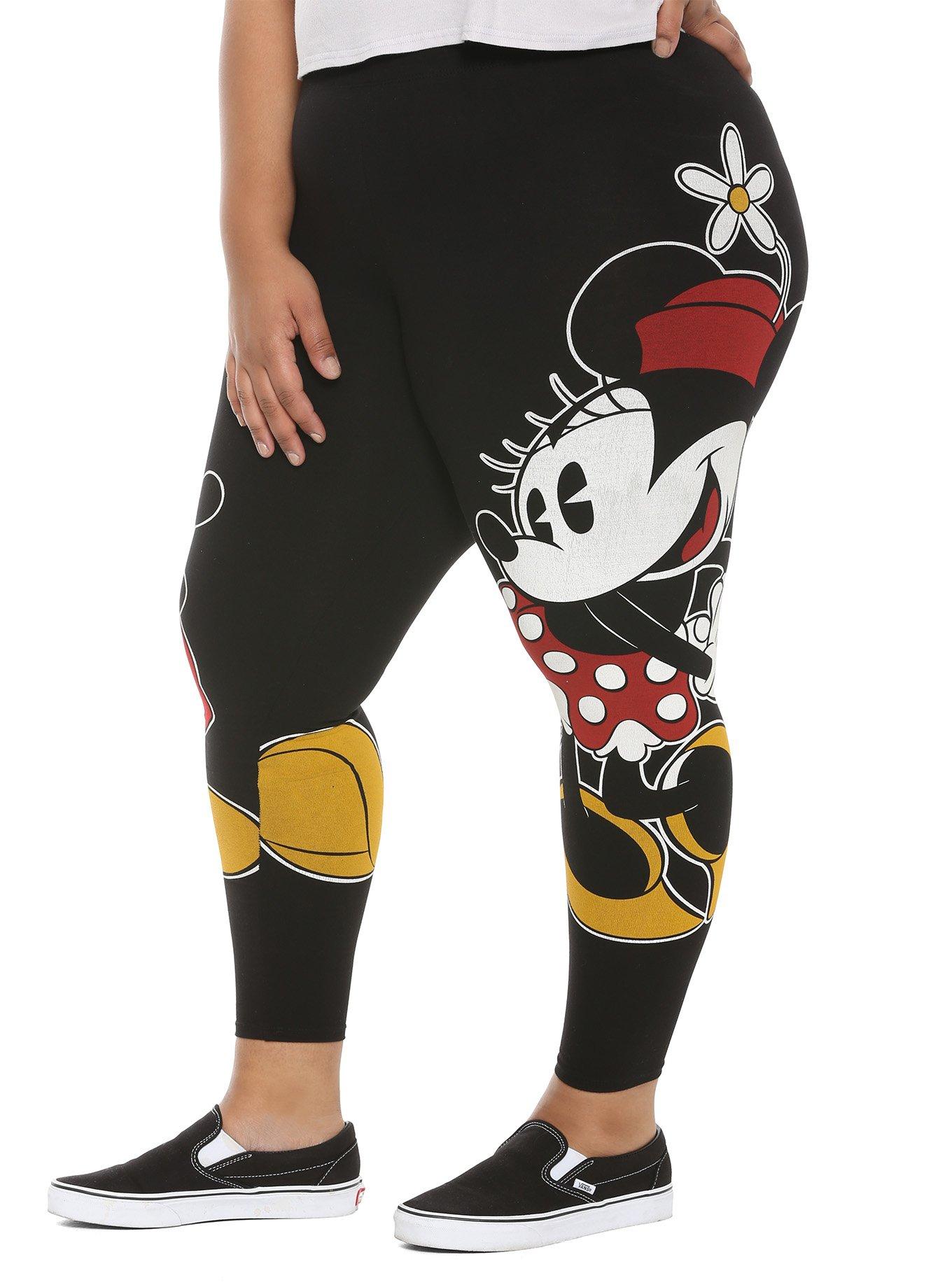 Disney Womens (Jrs) Black Mickey & Minnie Mouse Leggings Stretch Pants  X-Large