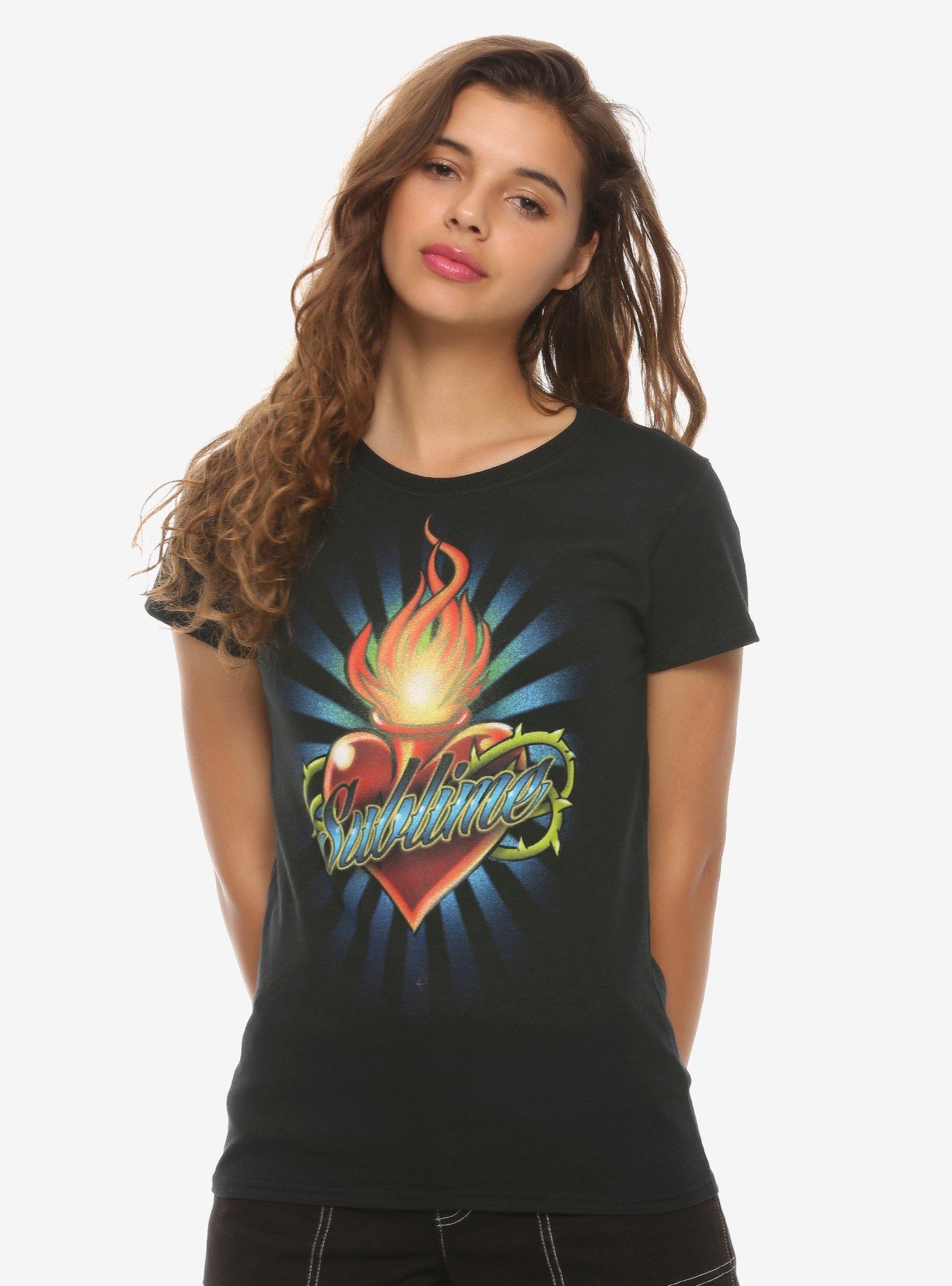 Sublime Burning Heart Girls T-Shirt, BLACK, hi-res